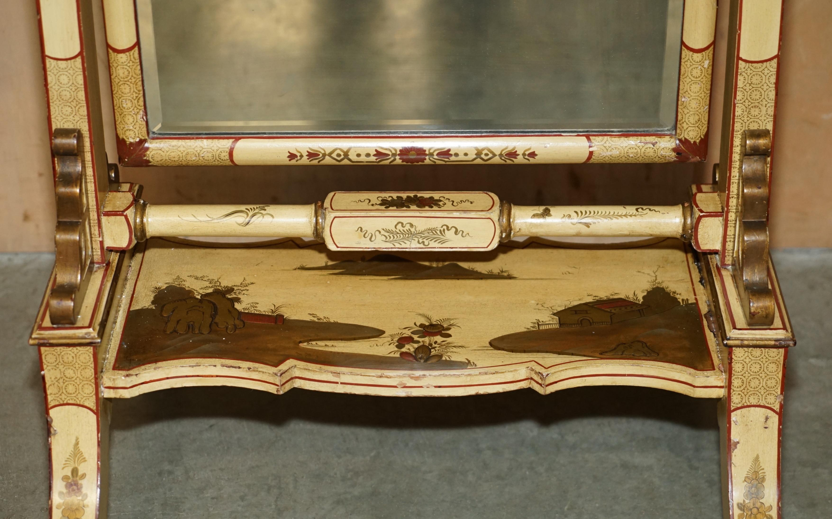 STUNNING ANTiQUE CHINESE EXPORT CIR 1920 HAND PAINTED & LACQUERED CHEVAL MIRROR (Spiegel) im Angebot