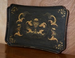 Stunning Antique Chinese Gold Gilt Painted Paper Mache Large Serving Dinner Tray