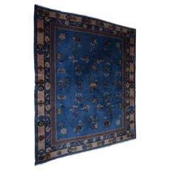 Stunning Vintage Chinese Oriental Peking Blue Rub Lovely Carpet