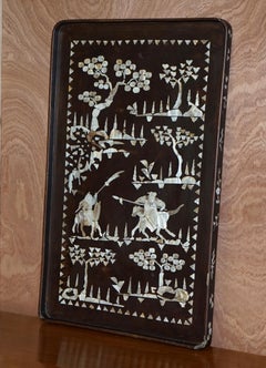 Stunning Antique Chinese Warrior Mother of Pearl Inliad Paper Mache Dinner Tray