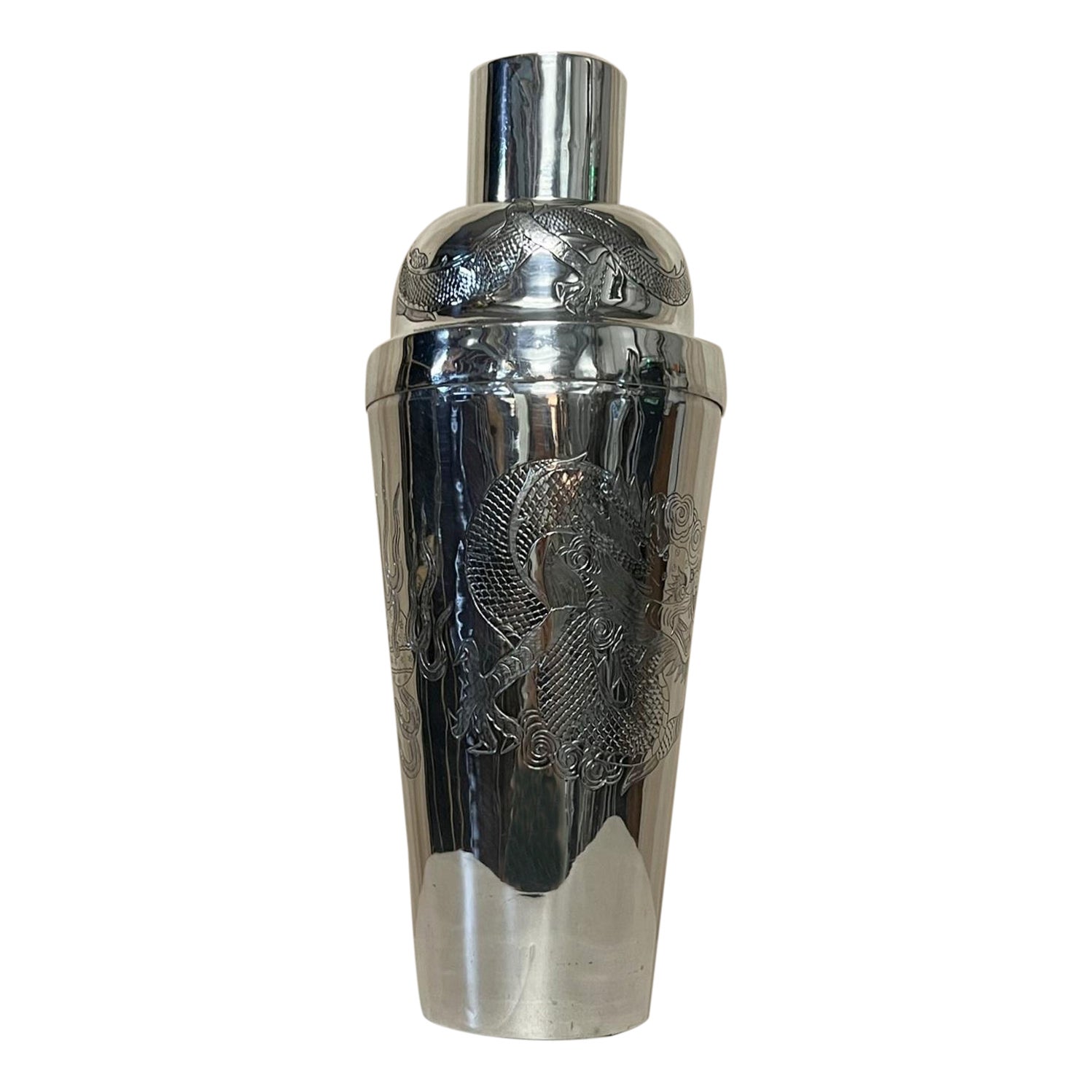 STUNNING ANTIQUE CIRA 1900 STERLING SILVER CHiNESE EXPORT DRAGON COCKTAIL SHAKER