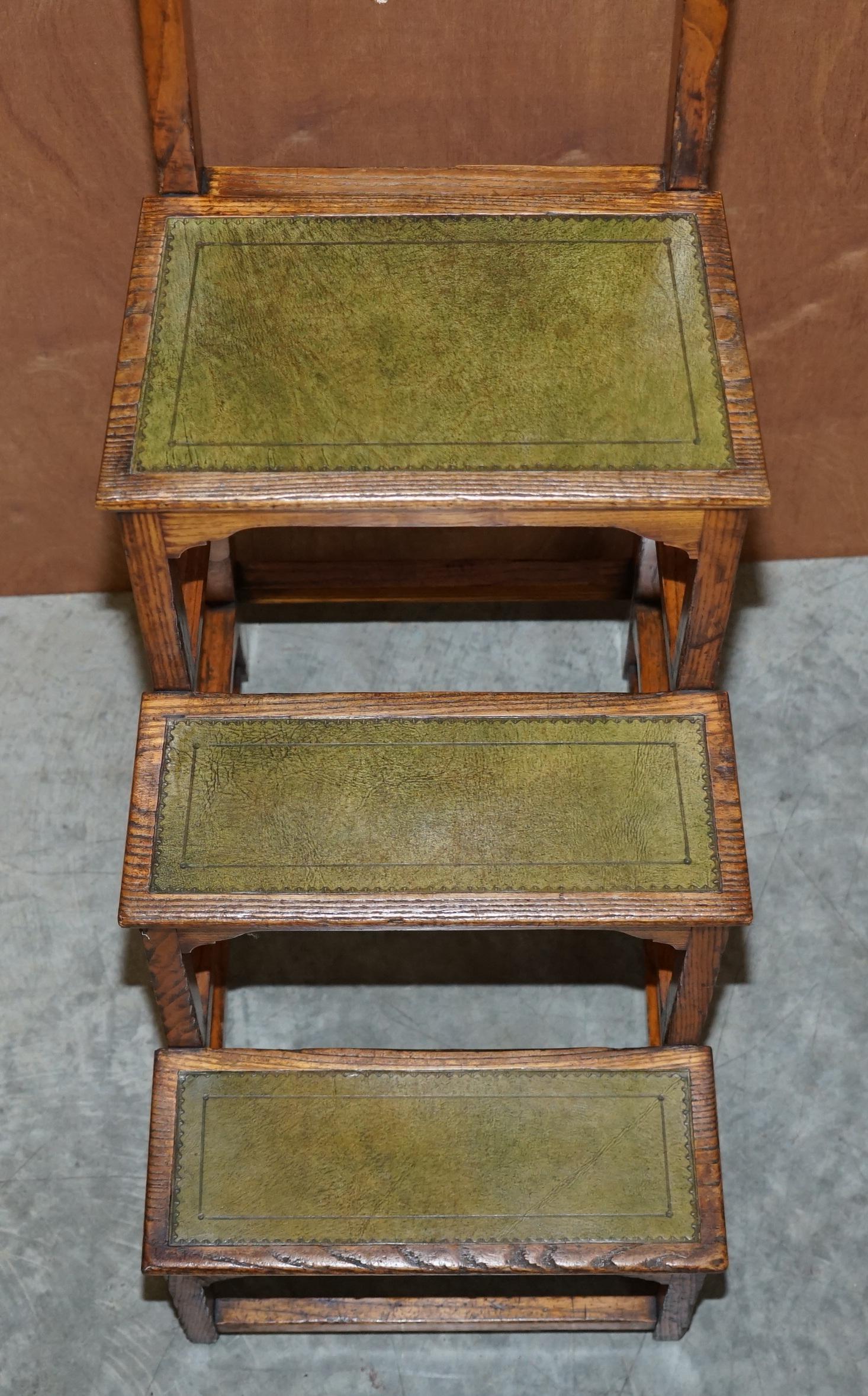 Hand-Crafted Stunning Antique circa 1810 George III Elm & Leather Library Steps Georgian Home For Sale
