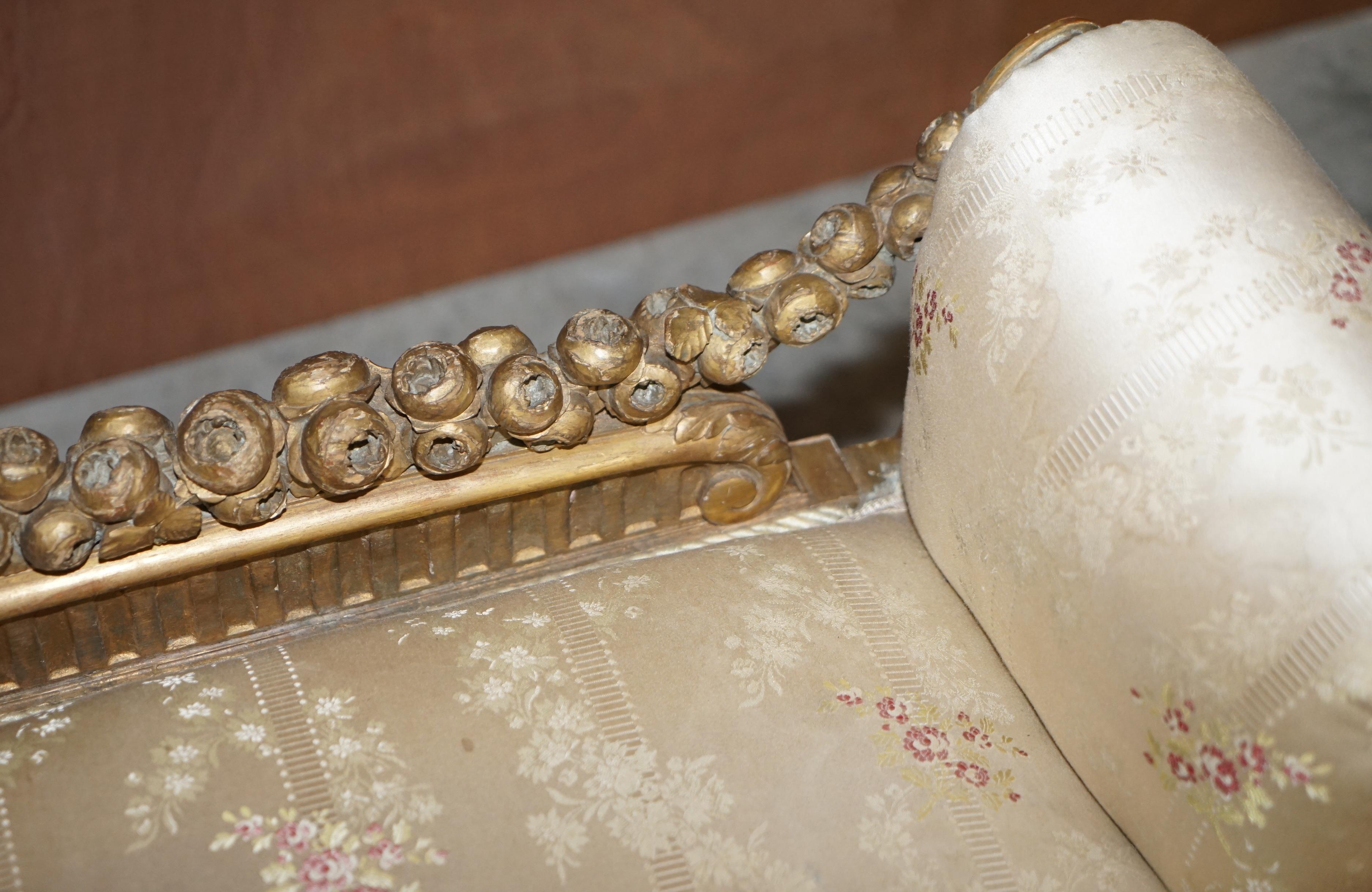 Stunning Antique circa 1840 French Hand Carved Giltwood Window Bench Stool Seat 2