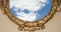 STUNNING ANTiQUE CIRCA 1860-1880 HAND CARVED ROUND MIRROR WITH ORNATE GILDING