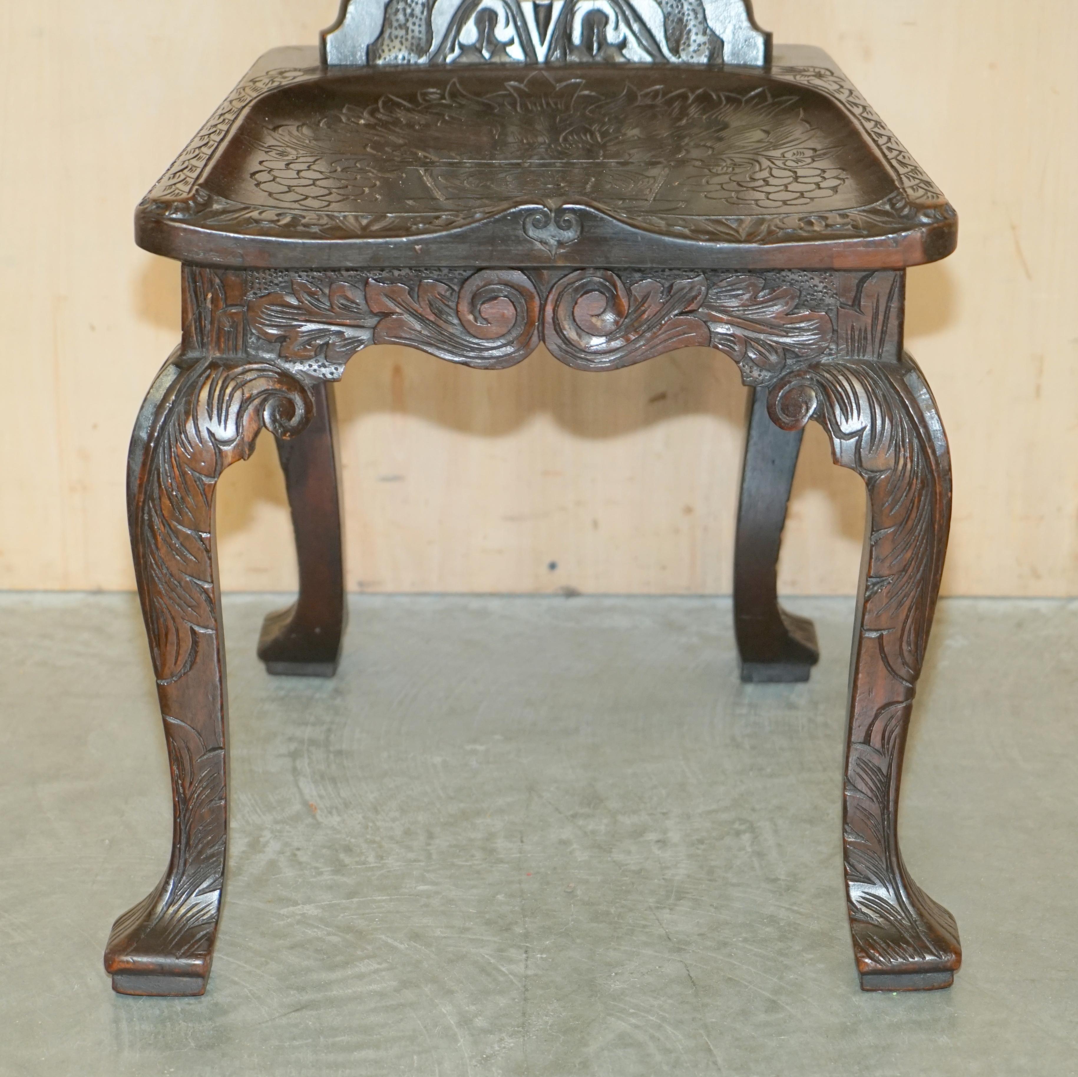 STUNNING ANTIQUE CIRCA 1860 HAND CARVED COLONIAL HALL SiDE CHAIR MUST SEE PICS For Sale 4