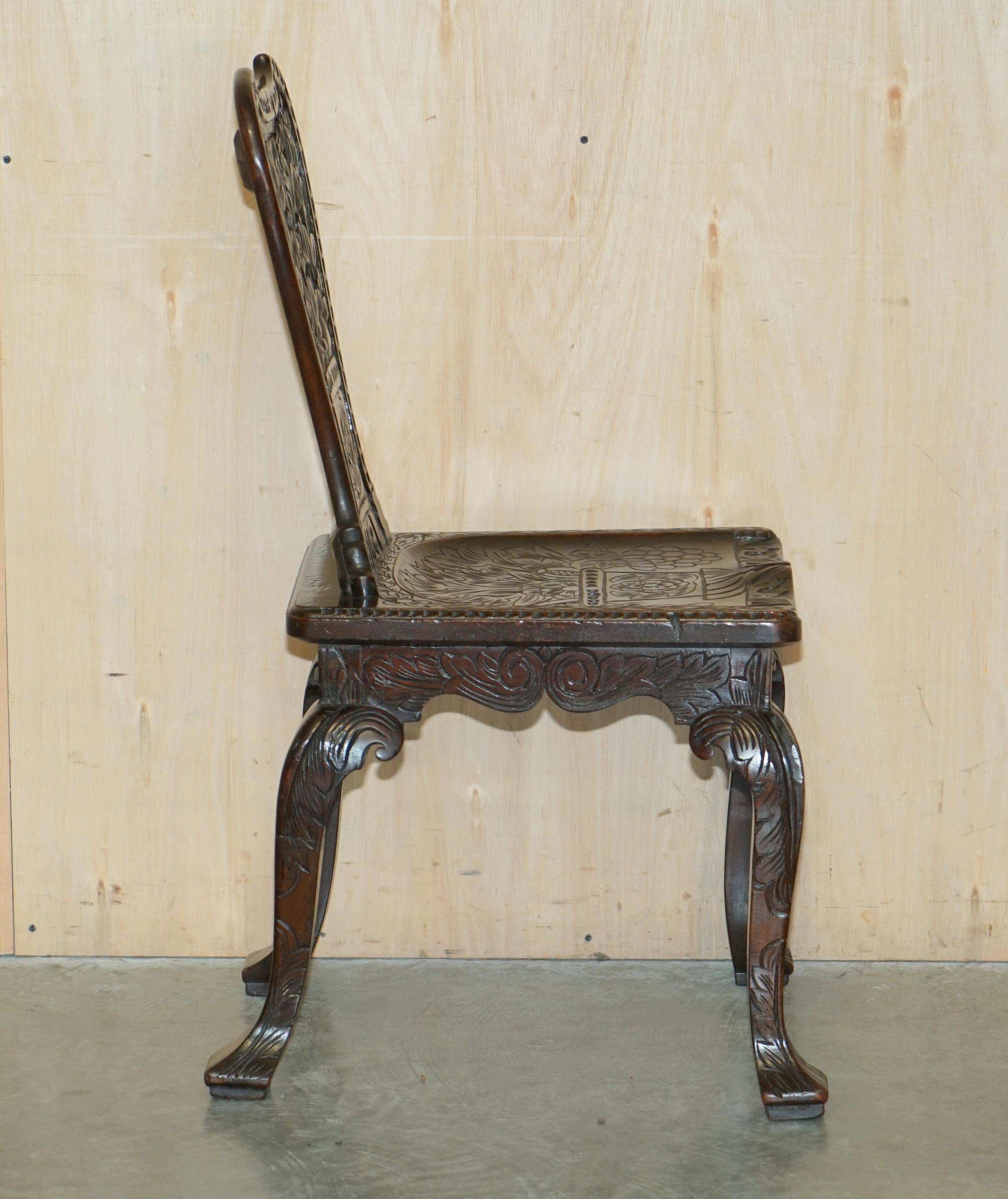 STUNNING ANTIQUE CIRCA 1860 HAND CARVED COLONIAL HALL SiDE CHAIR MUST SEE PICS For Sale 11