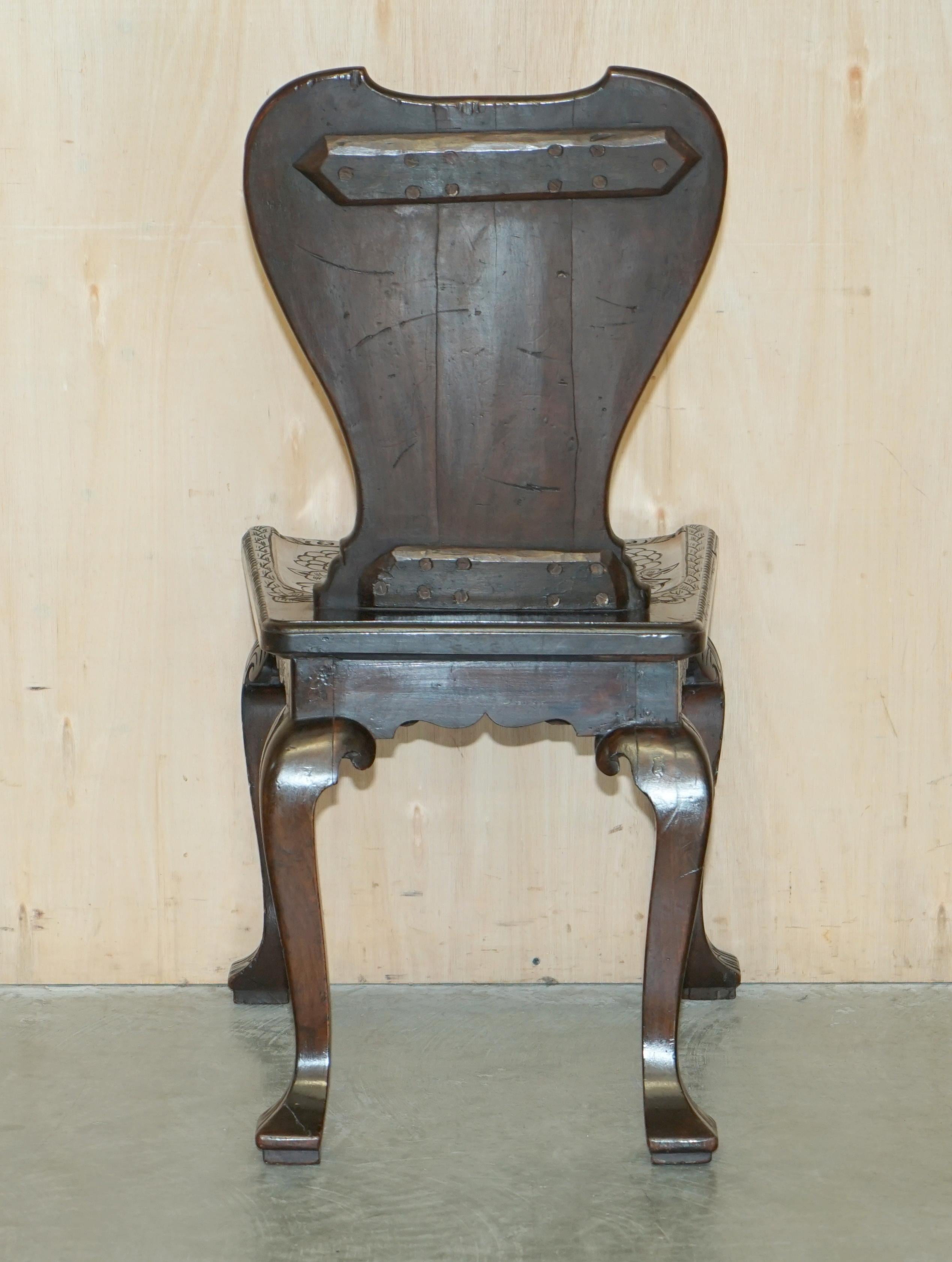 STUNNING ANTIQUE CIRCA 1860 HAND CARVED COLONIAL HALL SiDE CHAIR MUST SEE PICS For Sale 12