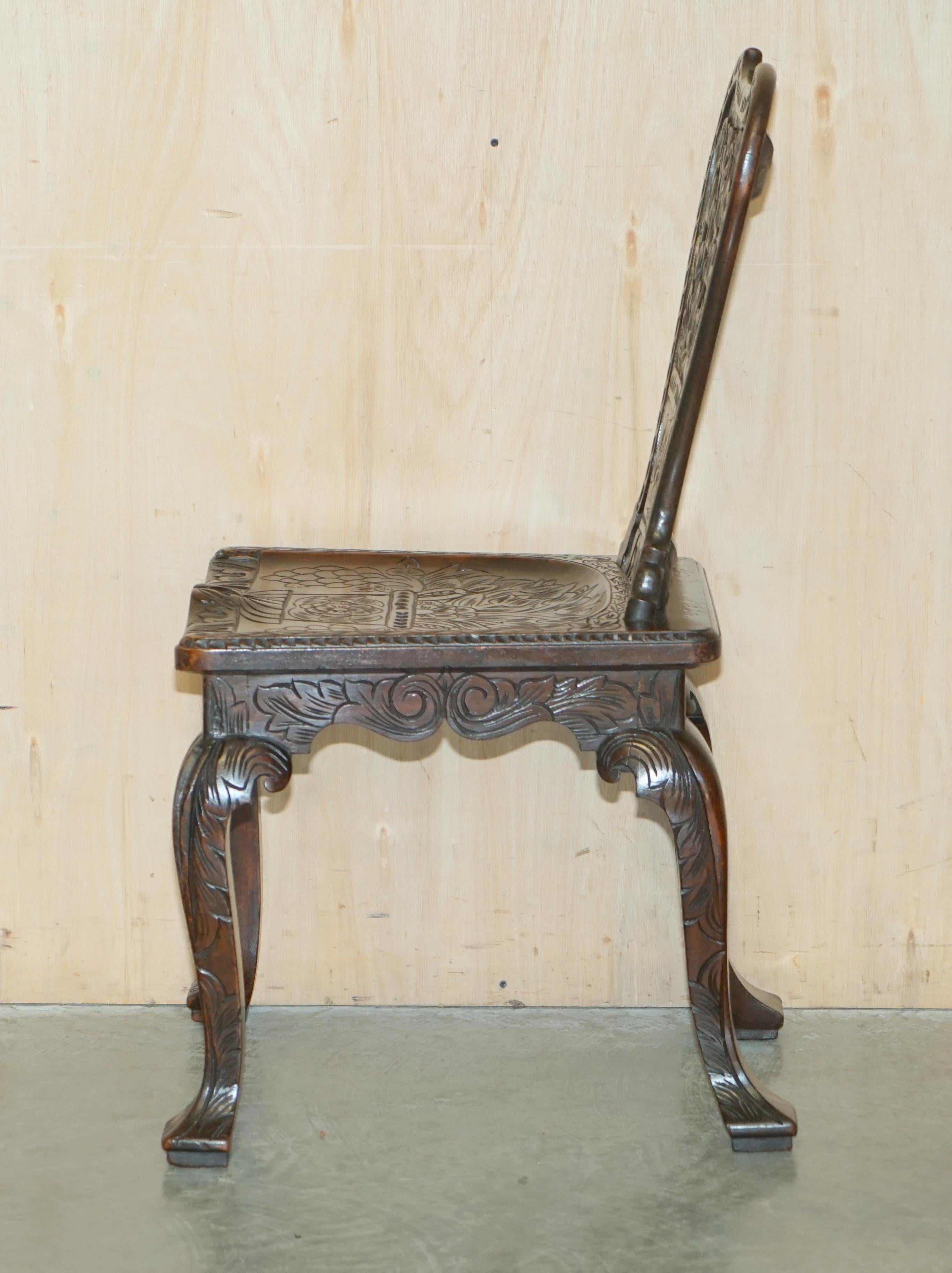 STUNNING ANTIQUE CIRCA 1860 HAND CARVED COLONIAL HALL SiDE CHAIR MUST SEE PICS For Sale 13