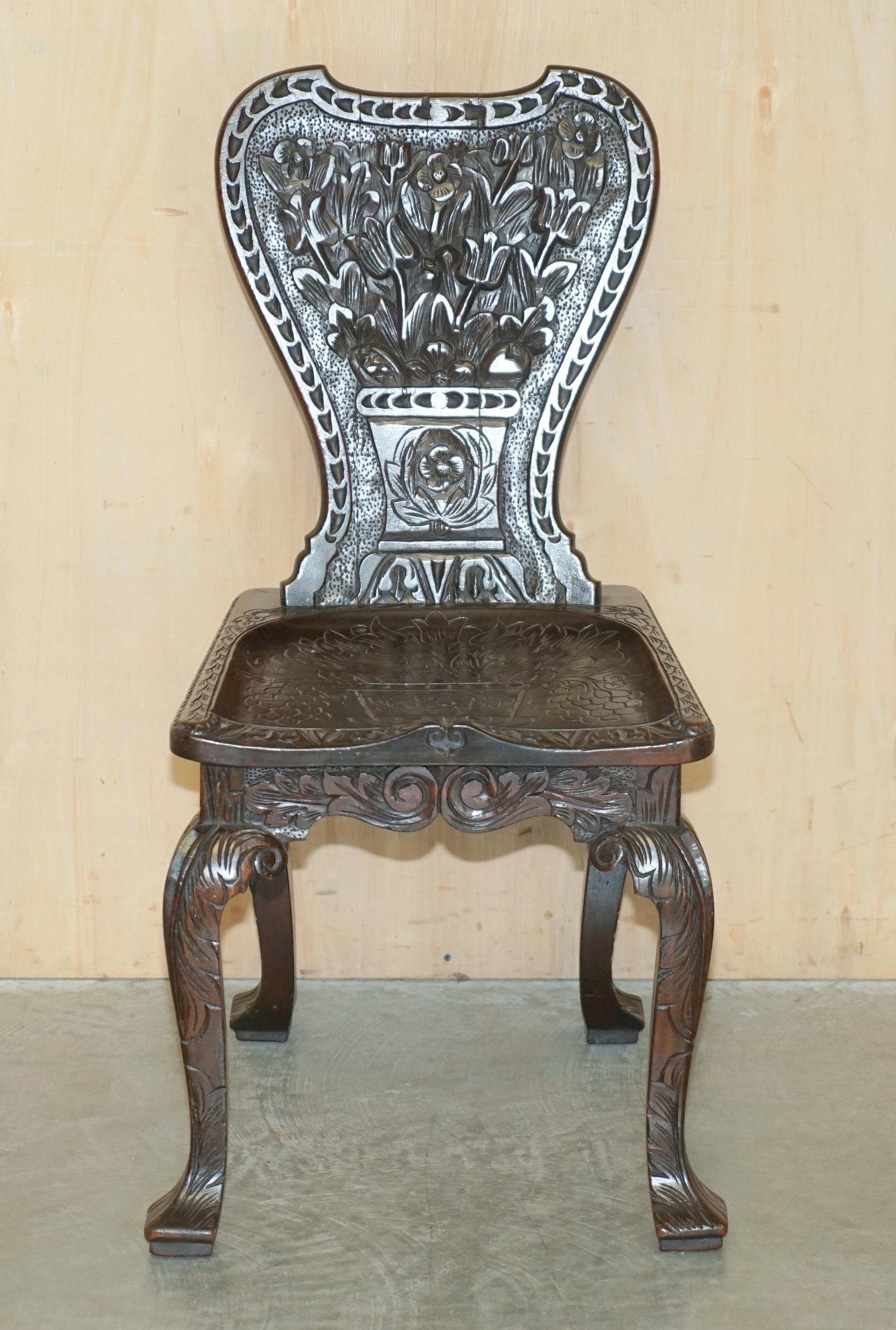 High Victorian STUNNING ANTIQUE CIRCA 1860 HAND CARVED COLONIAL HALL SiDE CHAIR MUST SEE PICS For Sale