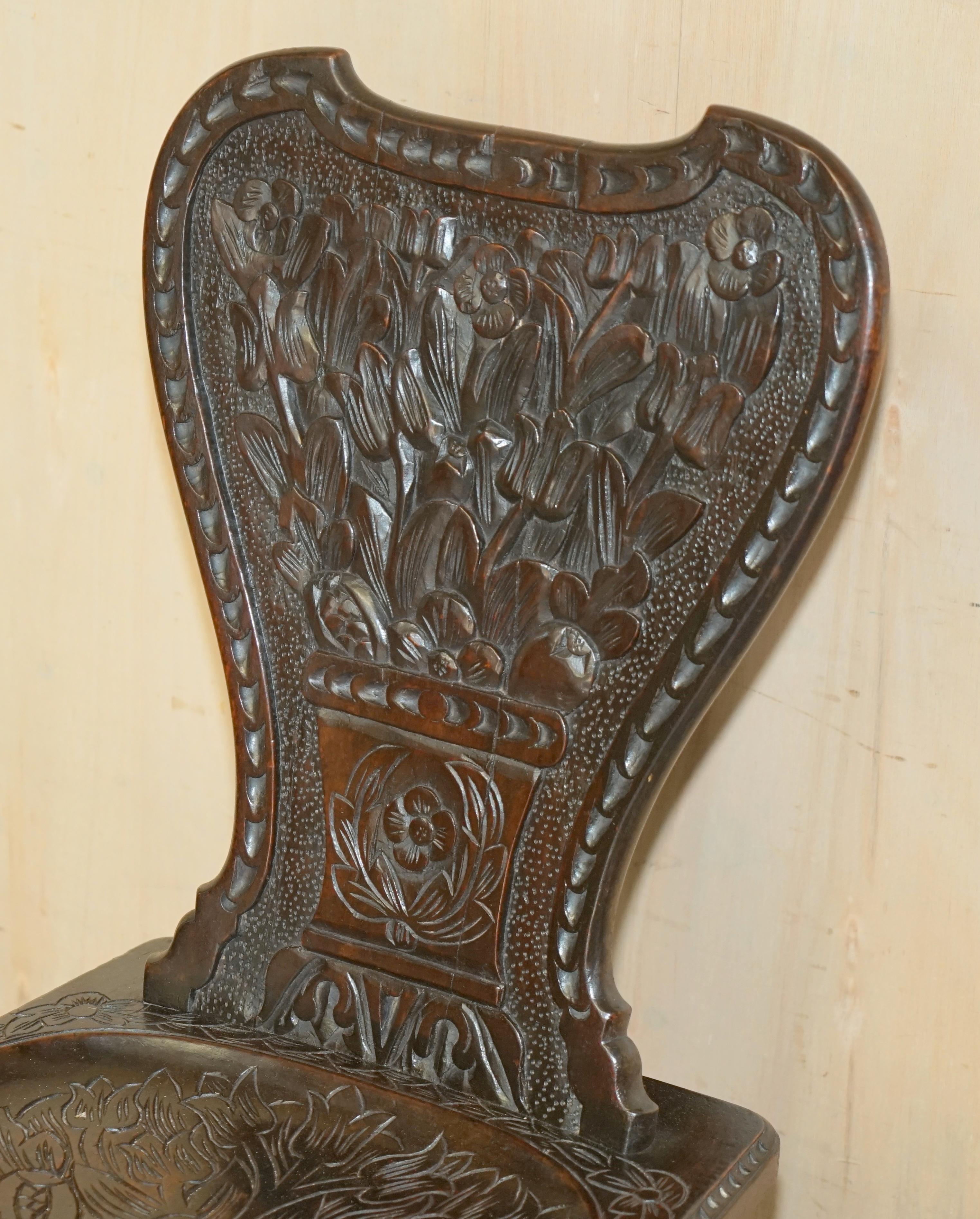 Hand-Crafted STUNNING ANTIQUE CIRCA 1860 HAND CARVED COLONIAL HALL SiDE CHAIR MUST SEE PICS For Sale