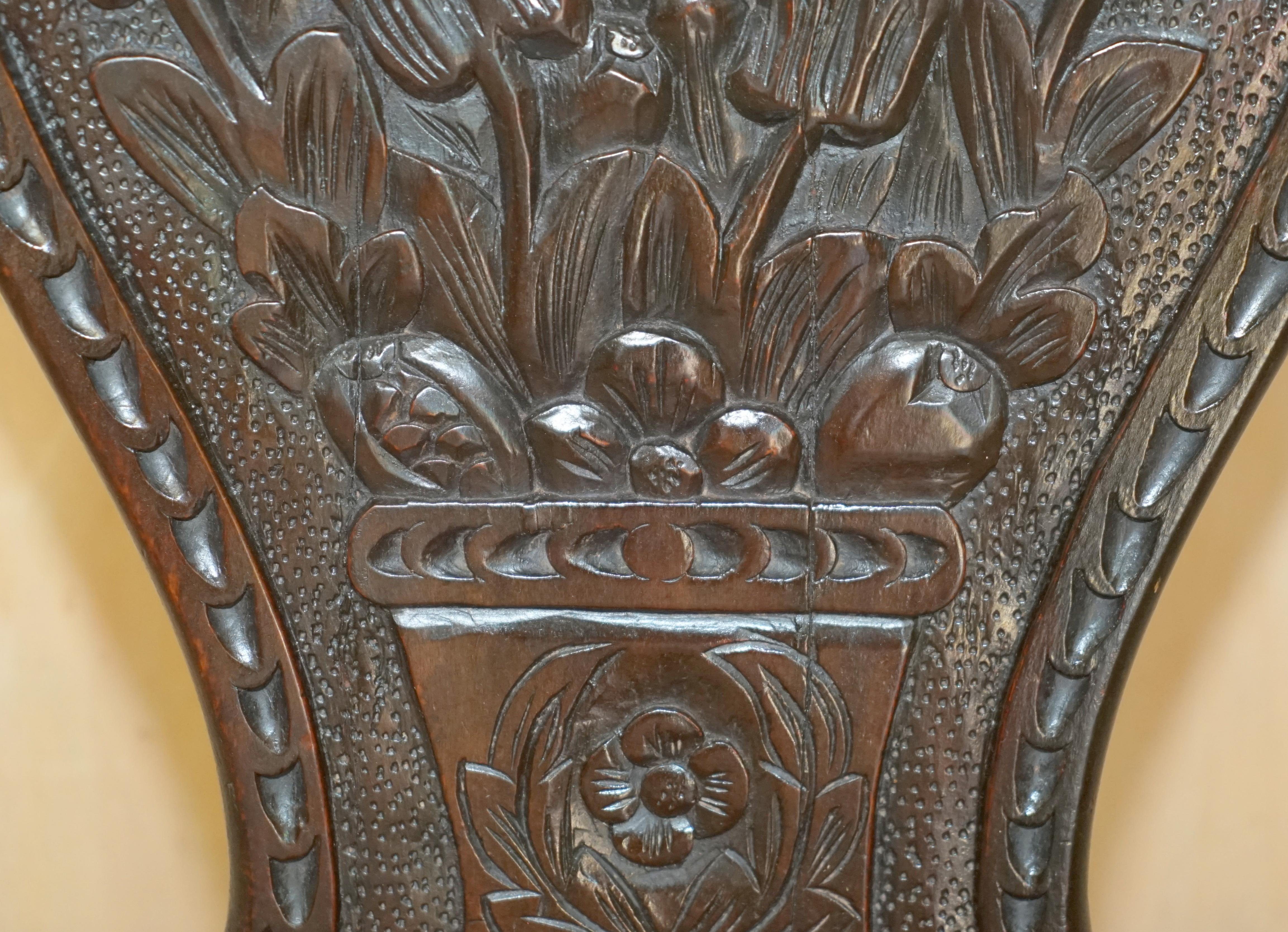 STUNNING ANTIQUE CIRCA 1860 HAND CARVED COLONIAL HALL SiDE CHAIR MUST SEE PICS For Sale 2
