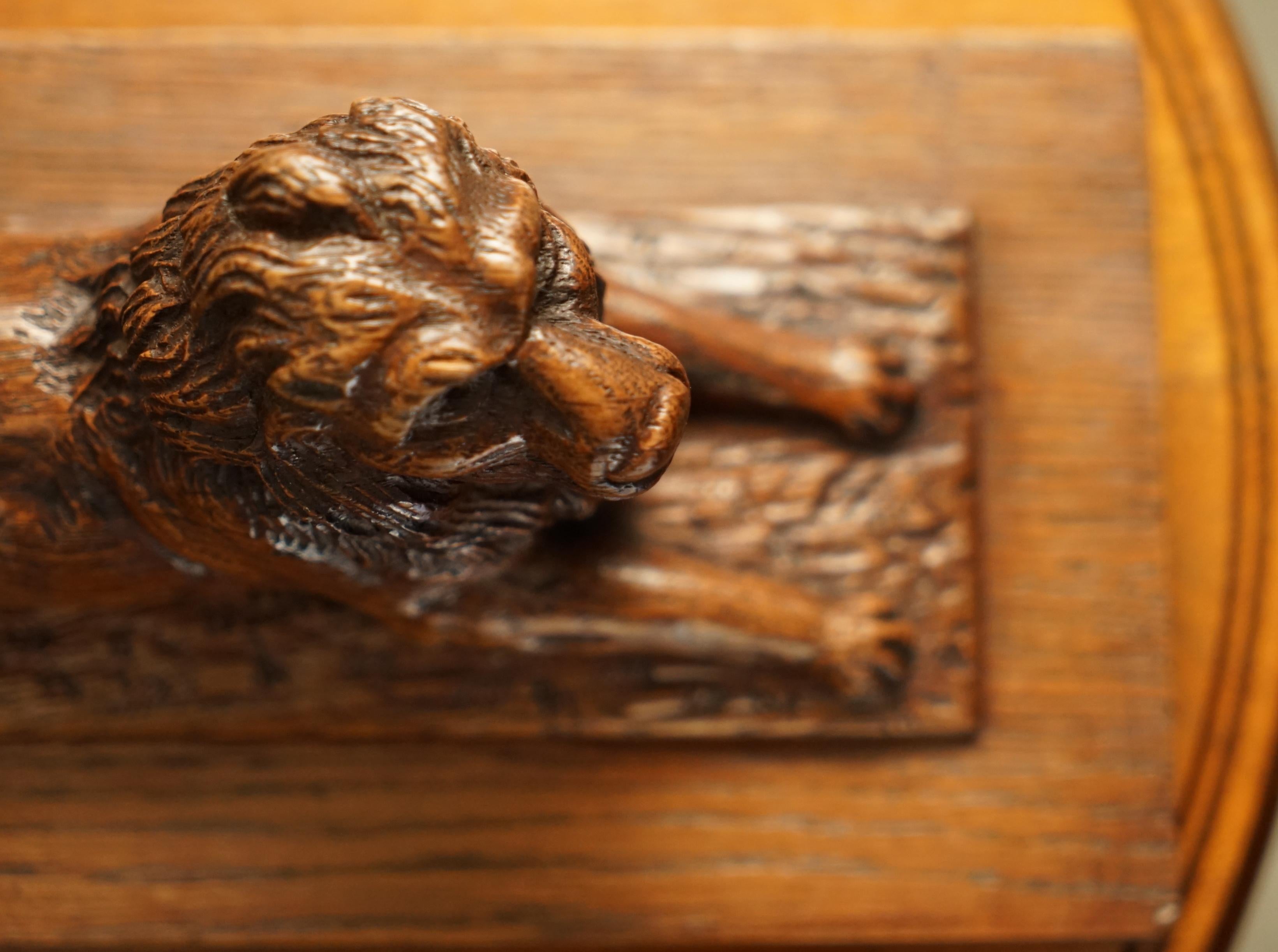 Atemberaubende antike circa 1860 Hand geschnitzt Englisch Oak Recumbent Lion Statue im Angebot 5