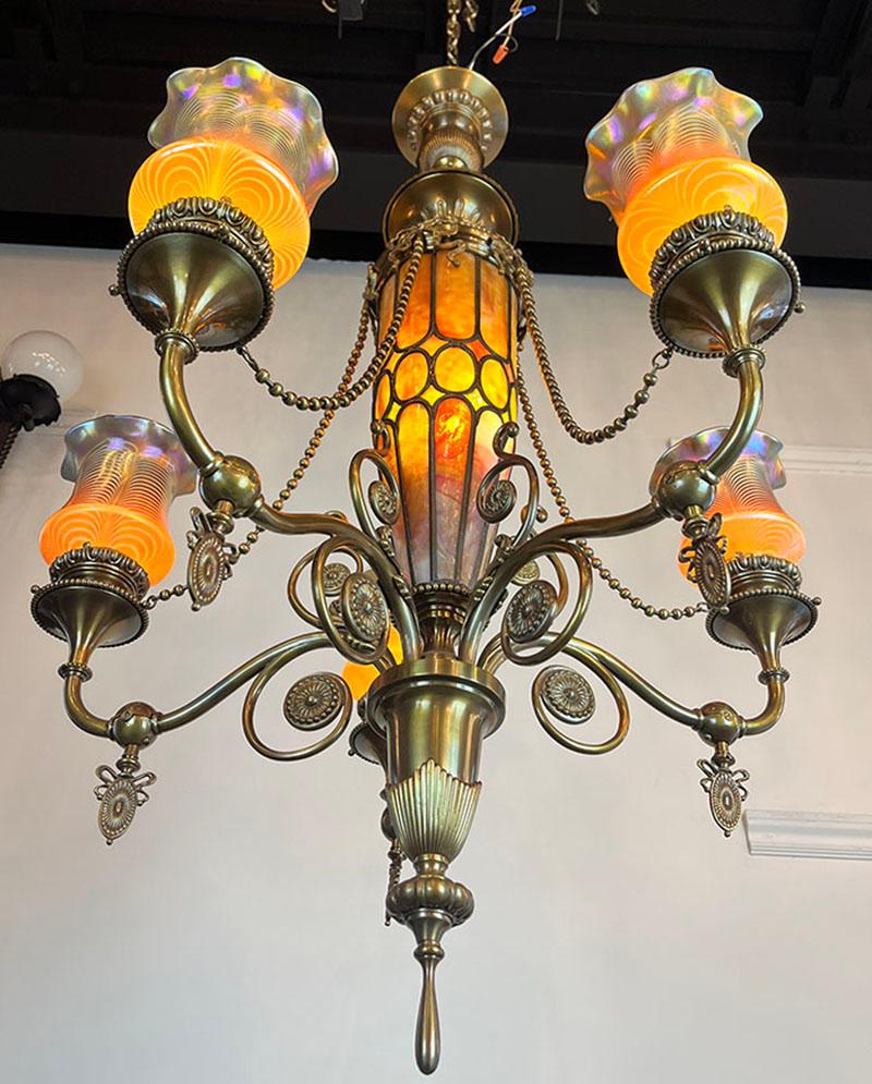 Beaux Arts Stunning Antique Circa 1901 Gibson Gas Fixture Works Chandelier  For Sale