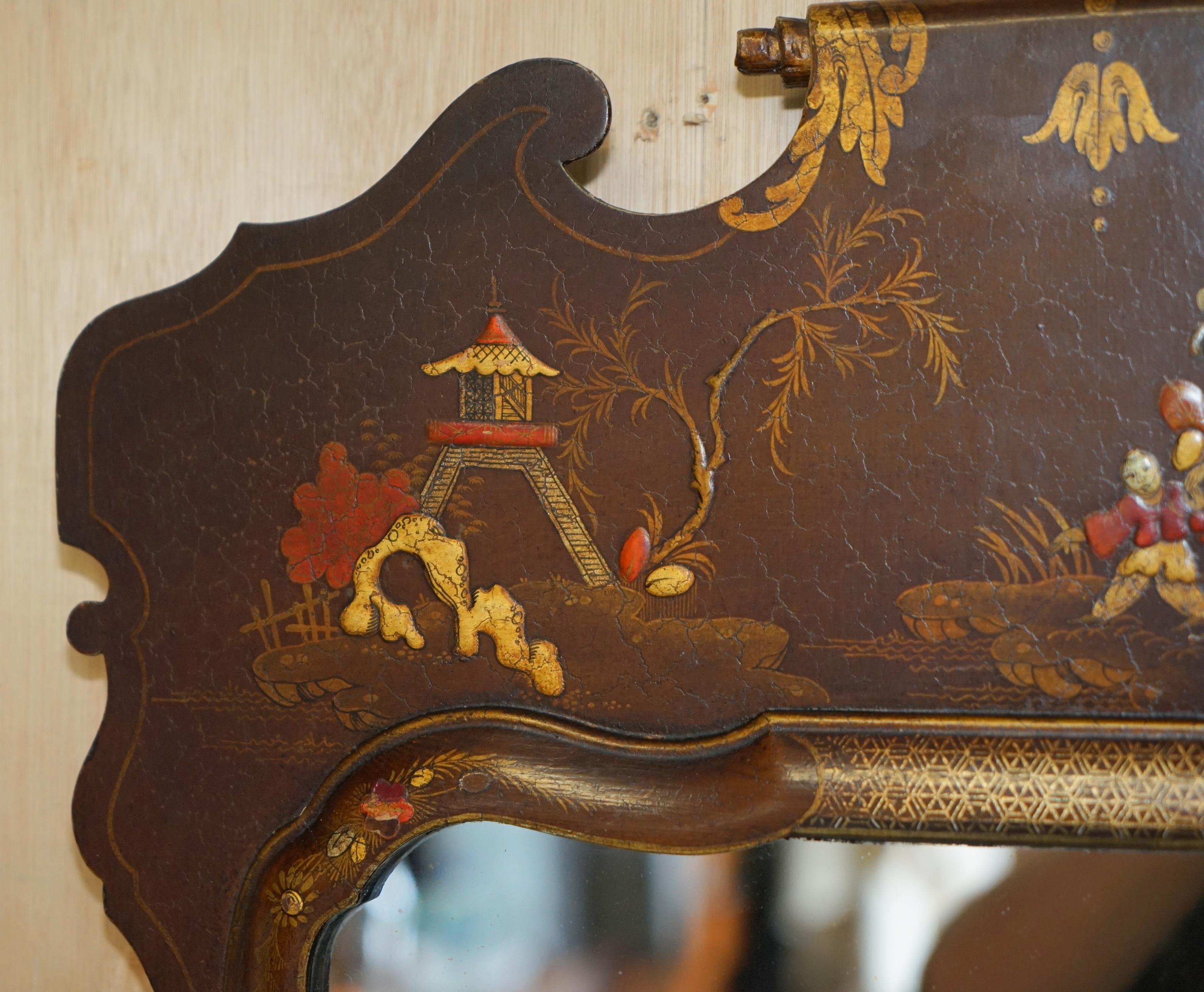 Early 20th Century STUNNiNG ANTIQUE CIRCA 1910 CHINESE CHINOISERIE MIRROR ORNATE HAND PAINTINGS For Sale