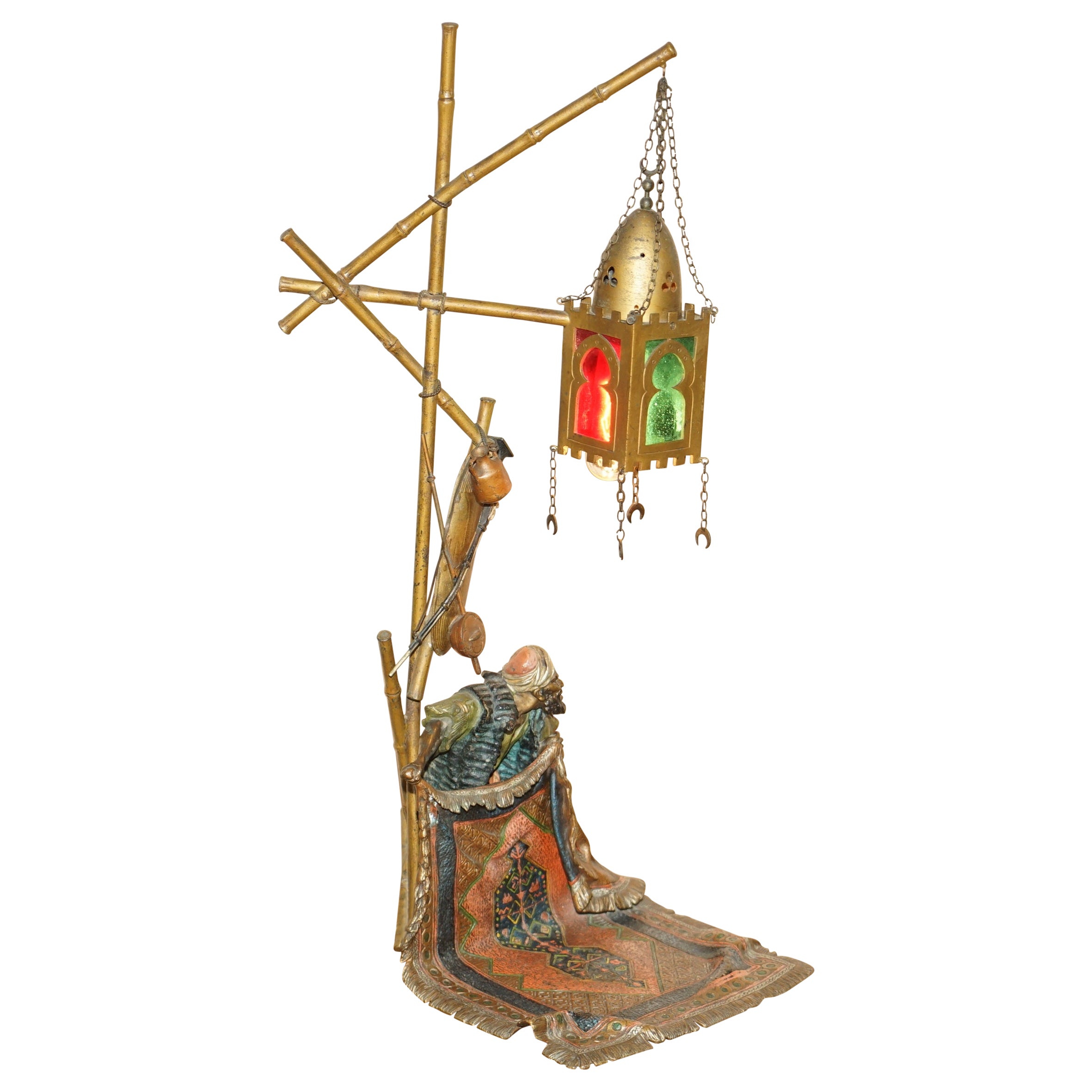 Stunning Antique Circa 1910 Franz Bergman Cold Painted Bronze Carpet Seller Lamp