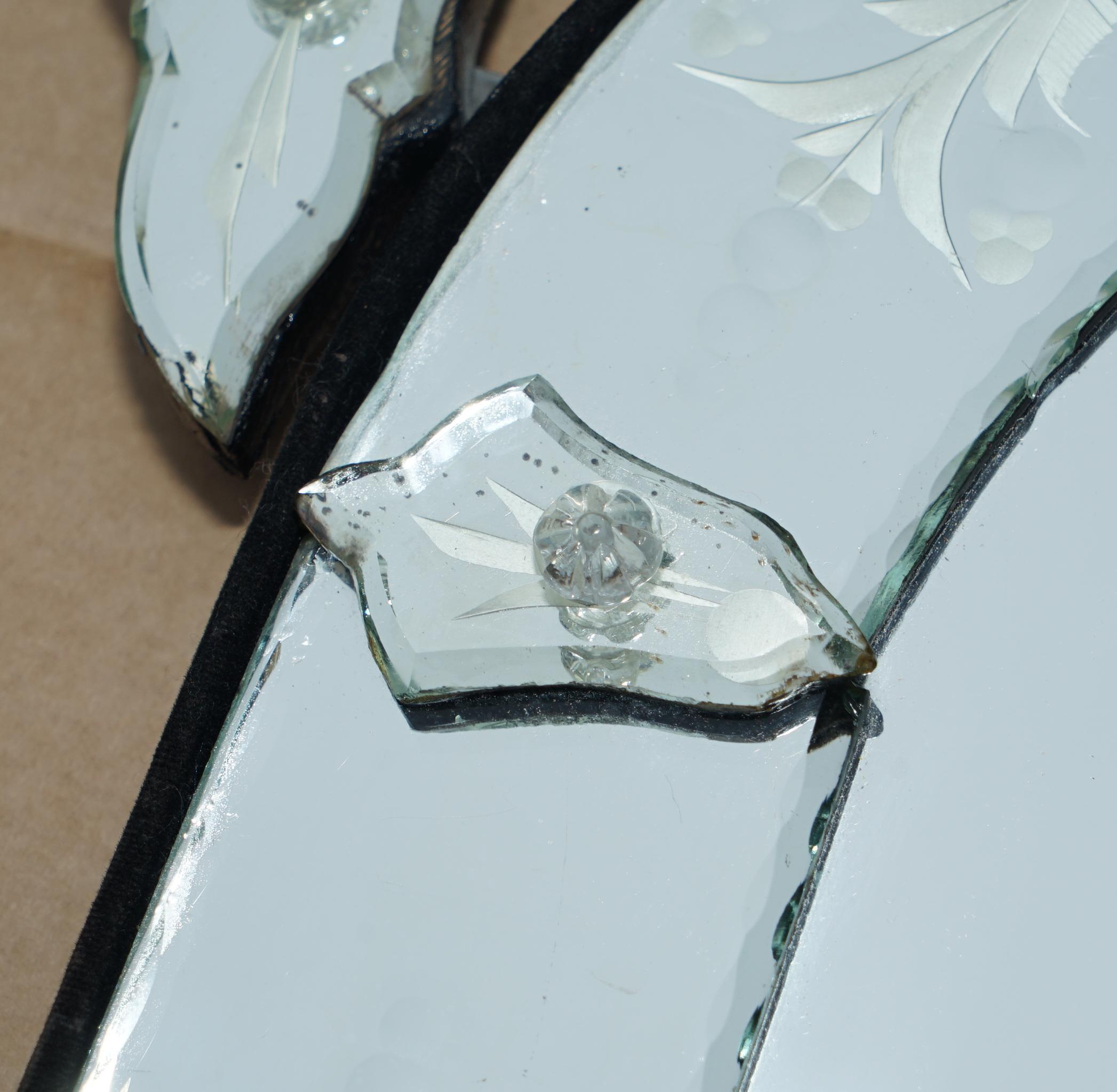 STUNNING ANTIQUE CiRCA 1910 VENETIAN ETCHED GLASS DOMED TOP WALL MIRROR 2