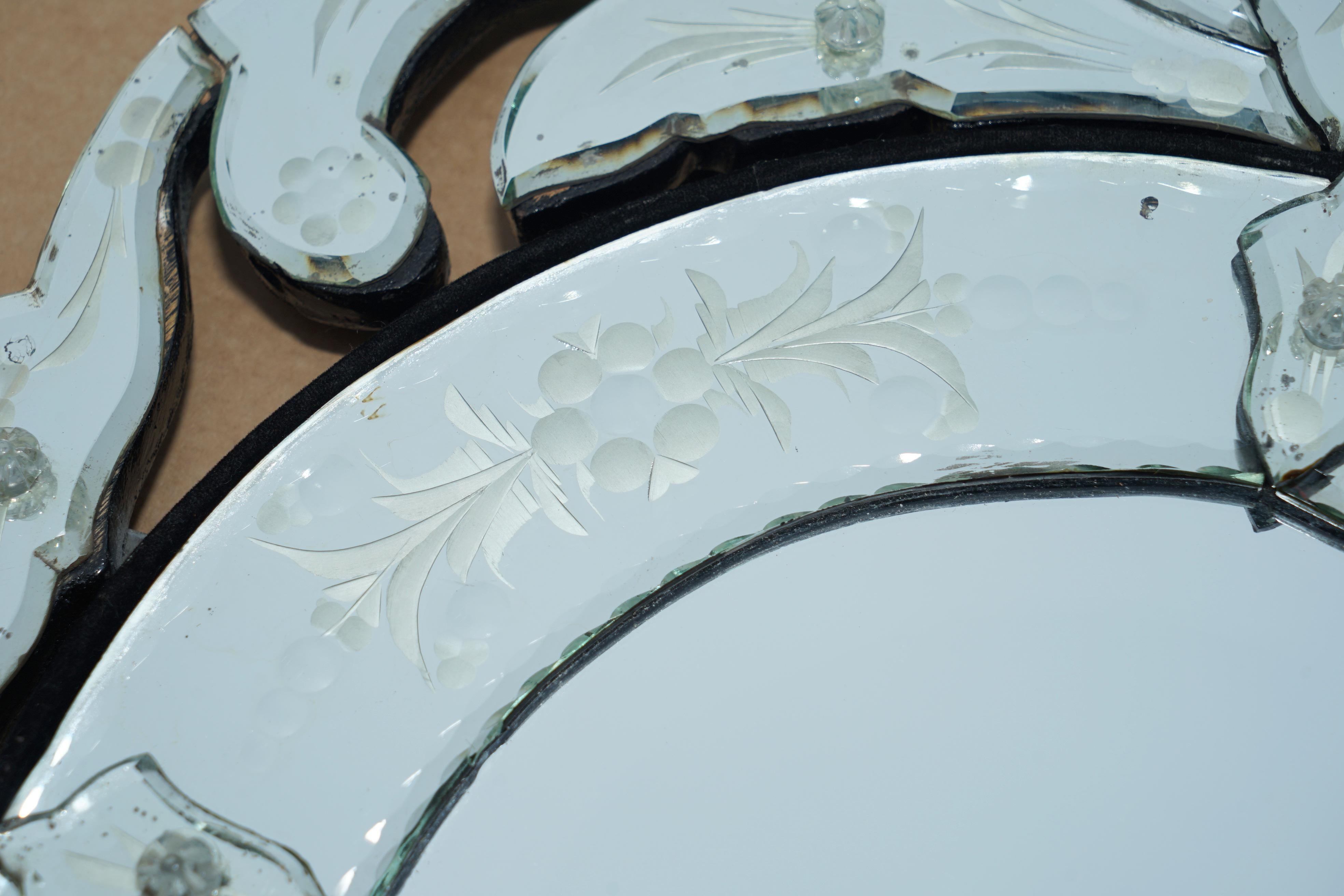 STUNNING ANTIQUE CiRCA 1910 VENETIAN ETCHED GLASS DOMED TOP WALL MIRROR 10