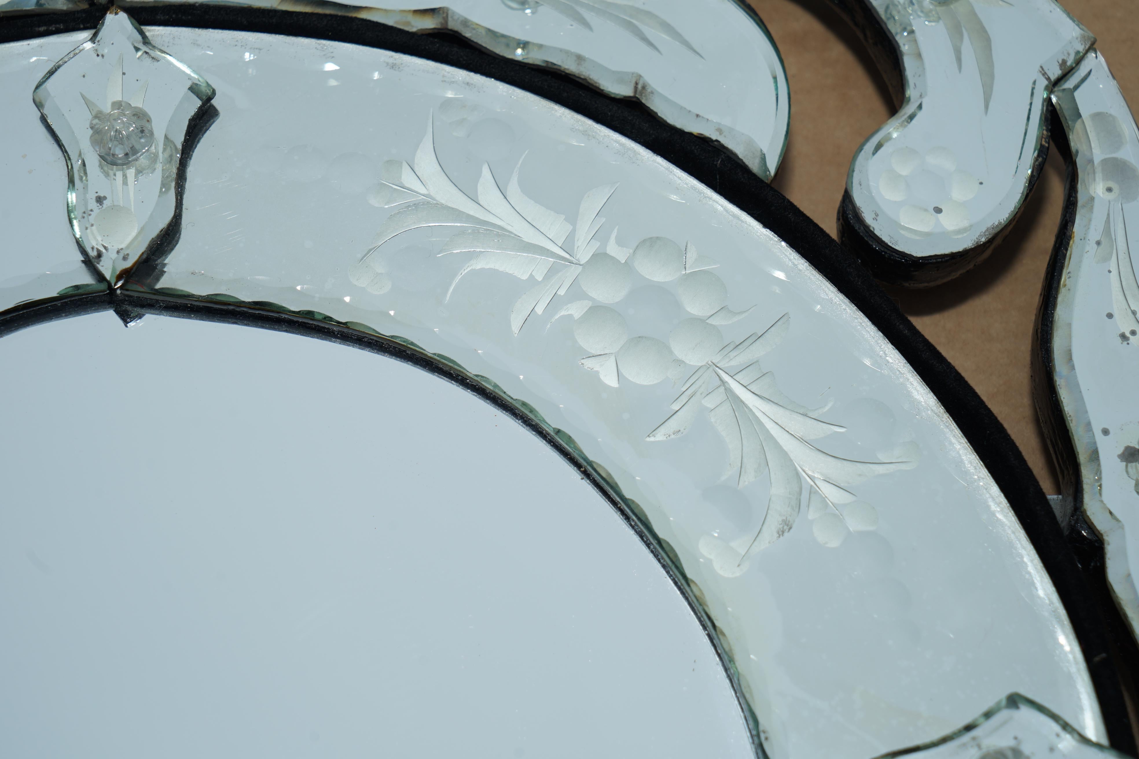 STUNNING ANTIQUE CiRCA 1910 VENETIAN ETCHED GLASS DOMED TOP WALL MIRROR 11