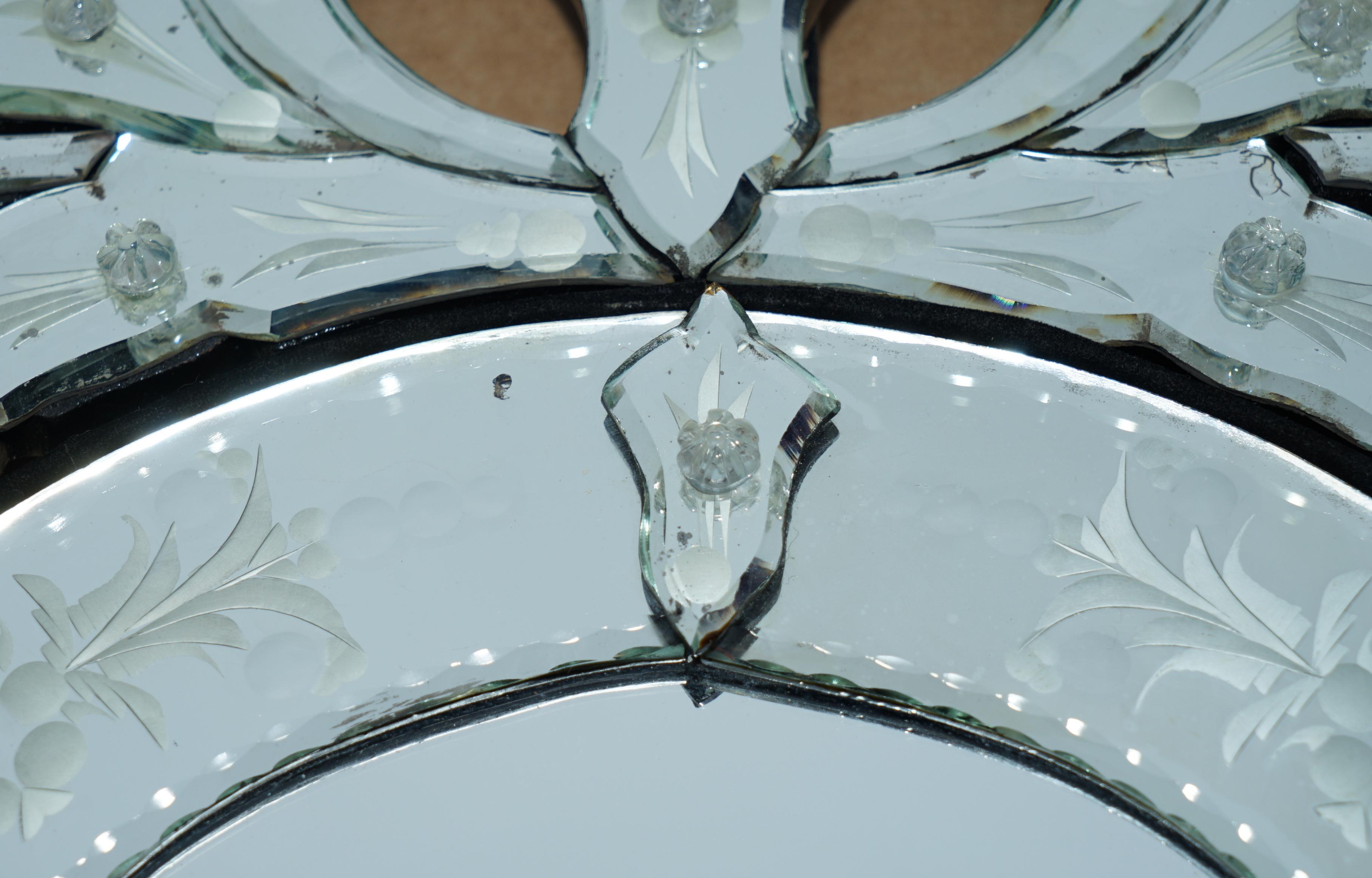 STUNNING ANTIQUE CiRCA 1910 VENETIAN ETCHED GLASS DOMED TOP WALL MIRROR 12