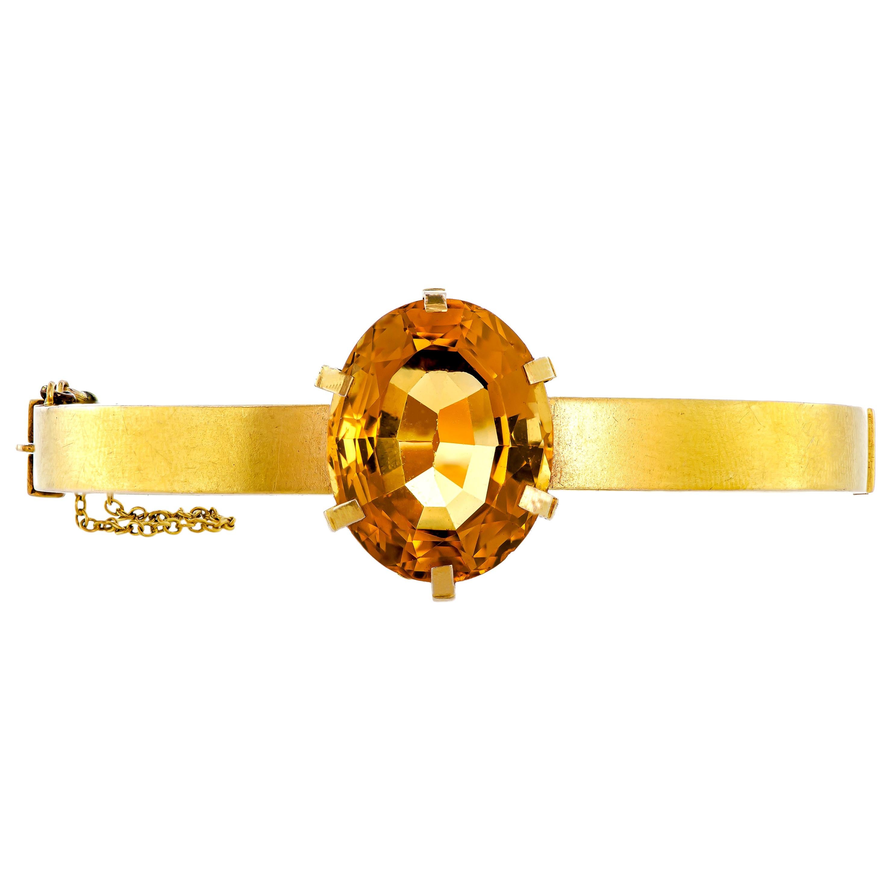 Stunning Antique Citrine and 14 Karat Yellow Gold Bangle Bracelet For Sale