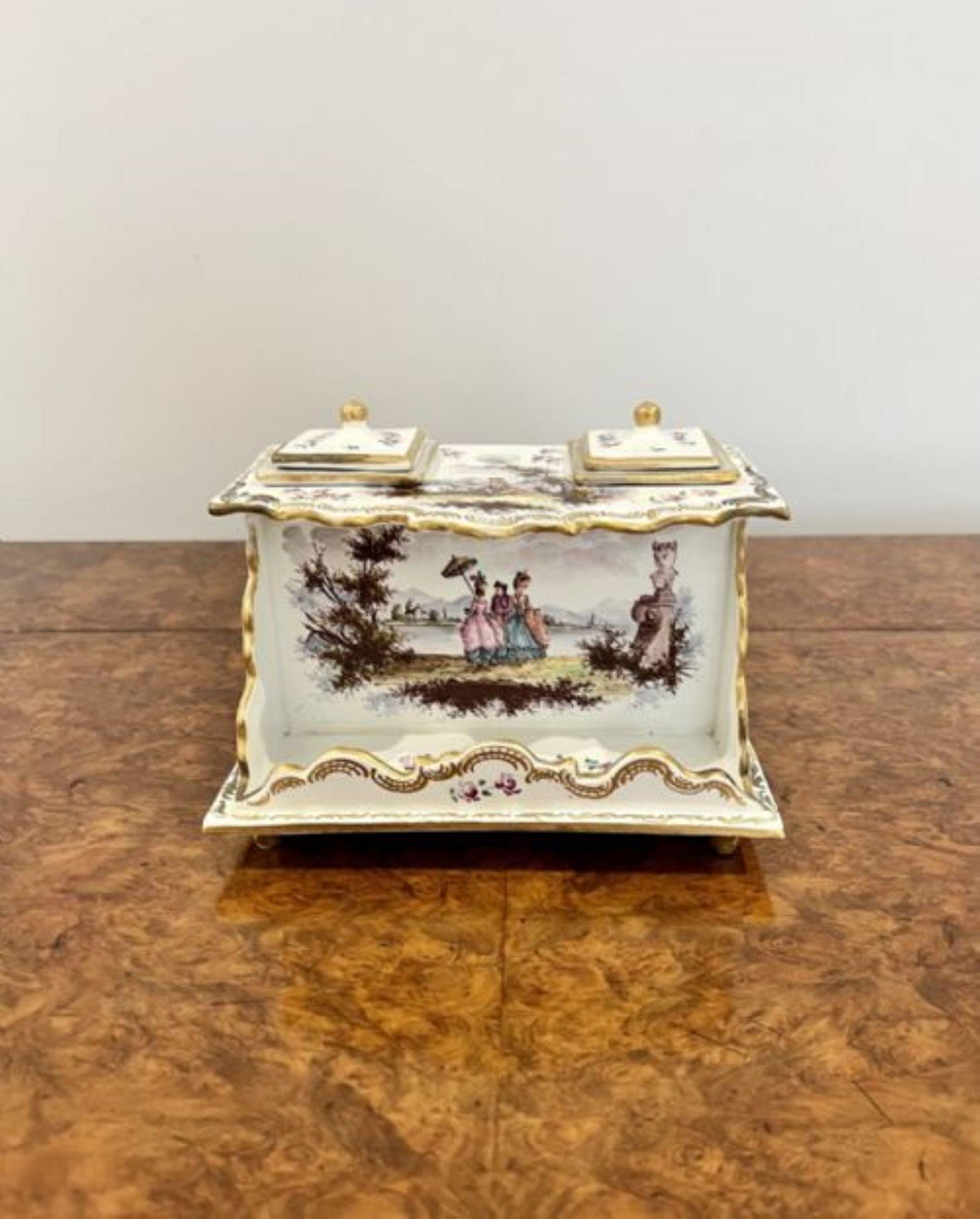 Stunning antique continental porcelain inkstand  In Good Condition For Sale In Ipswich, GB