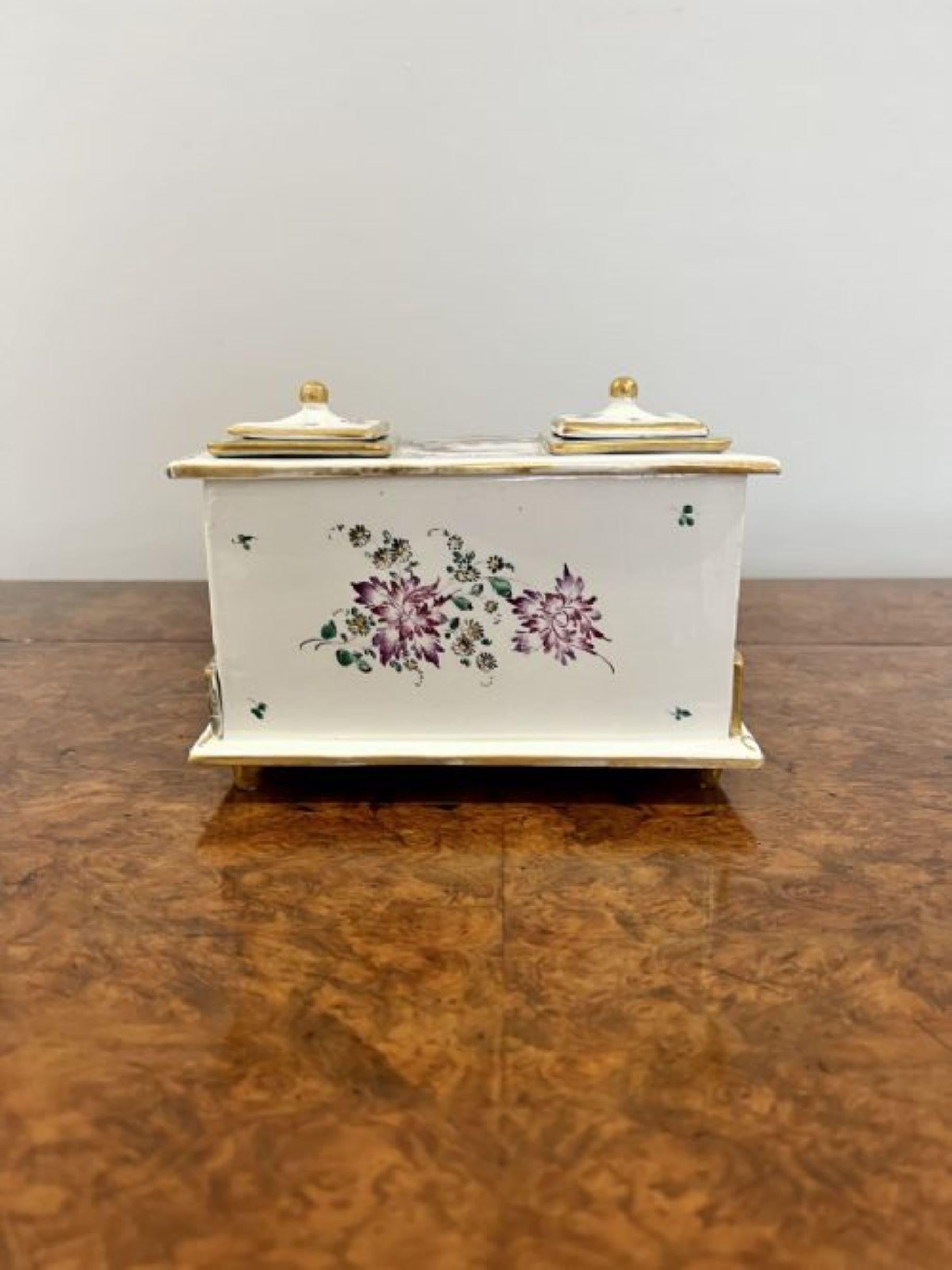 20th Century Stunning antique continental porcelain inkstand  For Sale