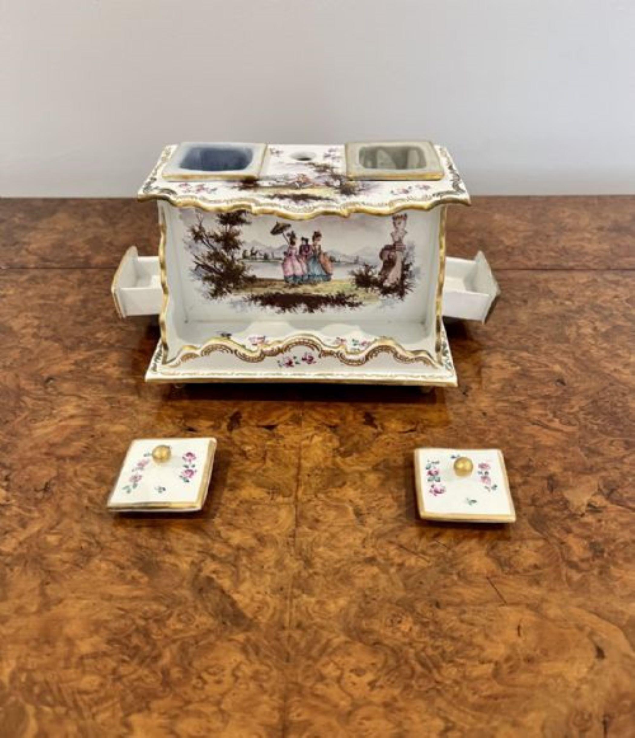 Stunning antique continental porcelain inkstand  For Sale 1