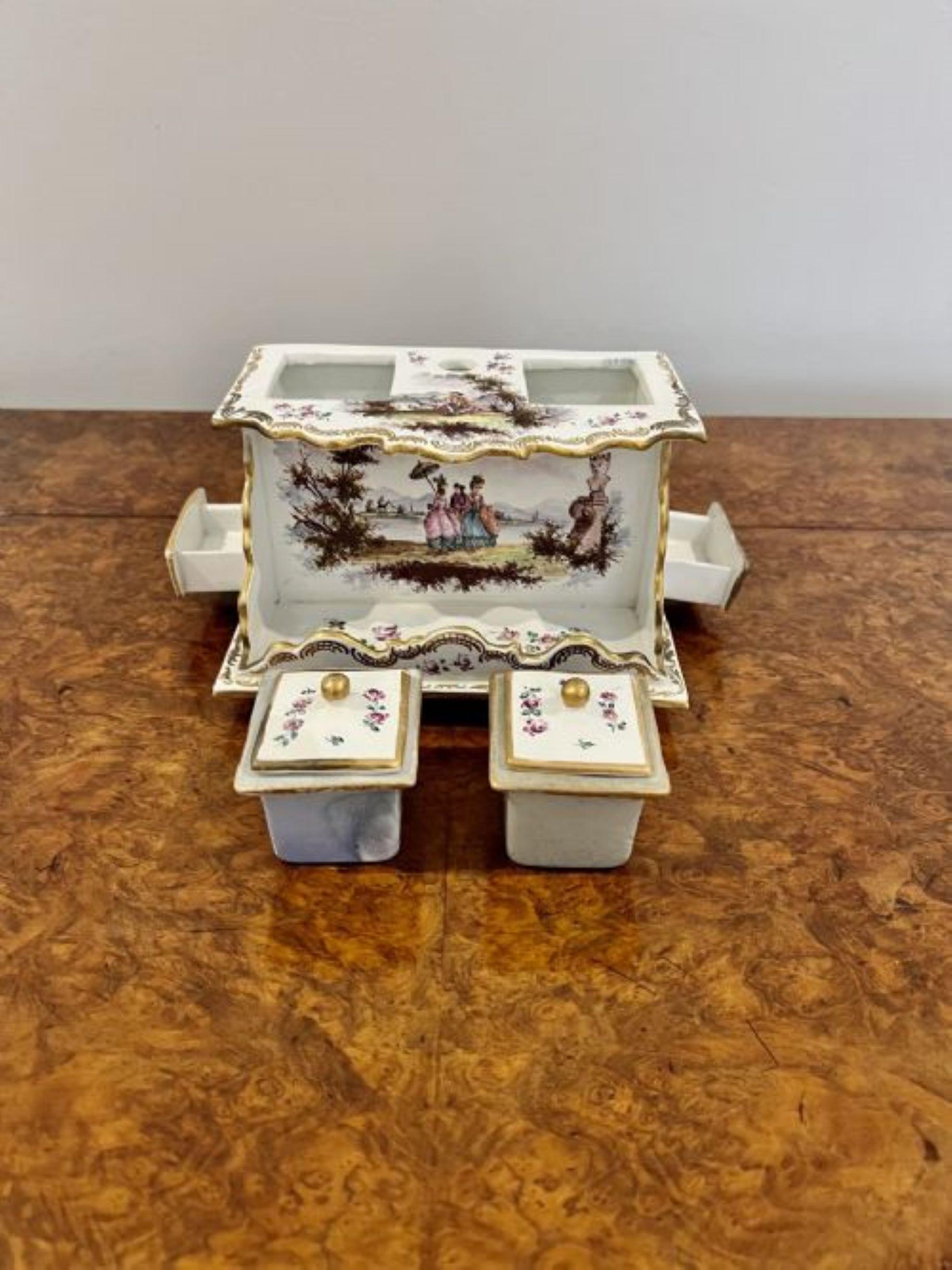 Stunning antique continental porcelain inkstand  For Sale 2