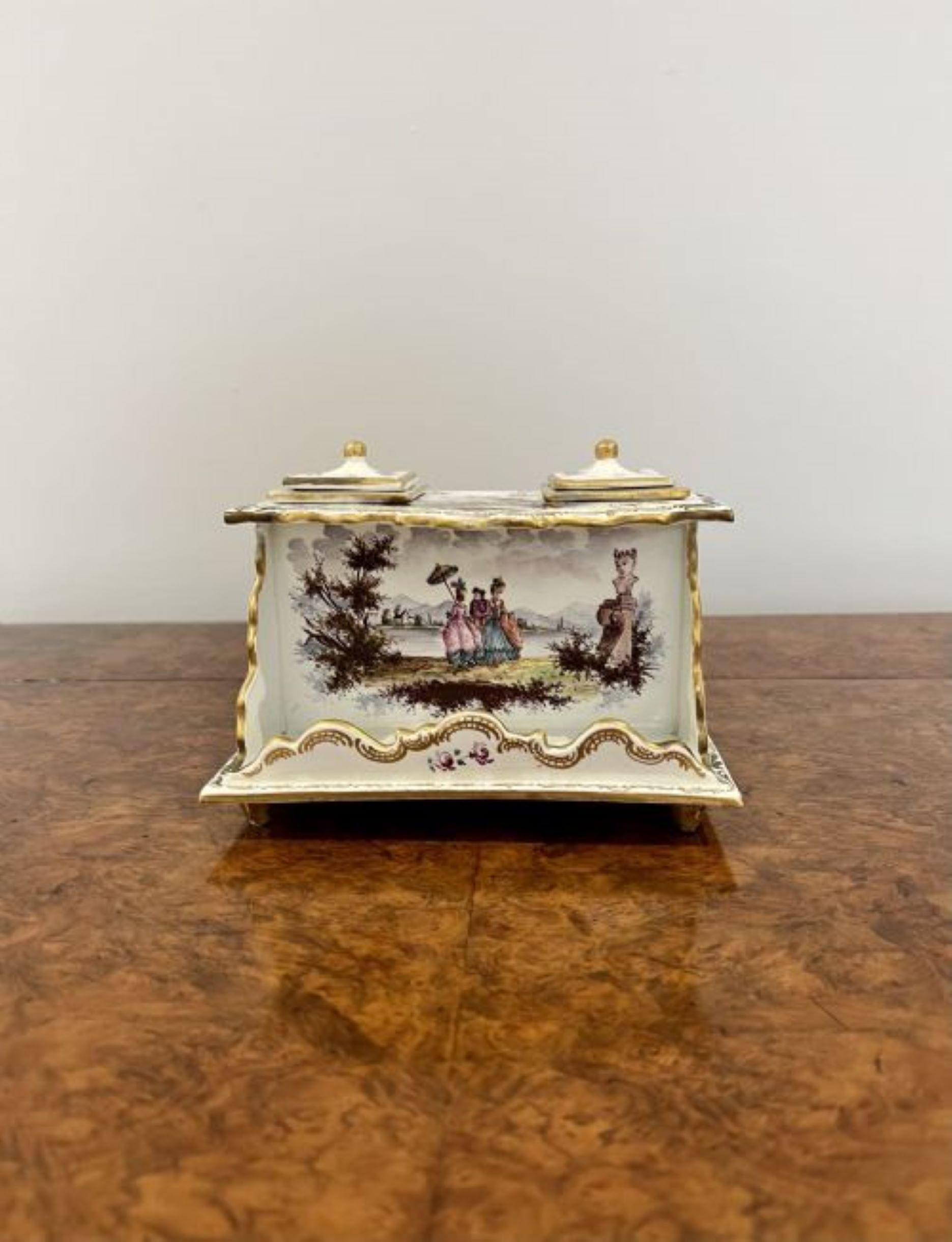 Stunning antique continental porcelain inkstand  For Sale 3