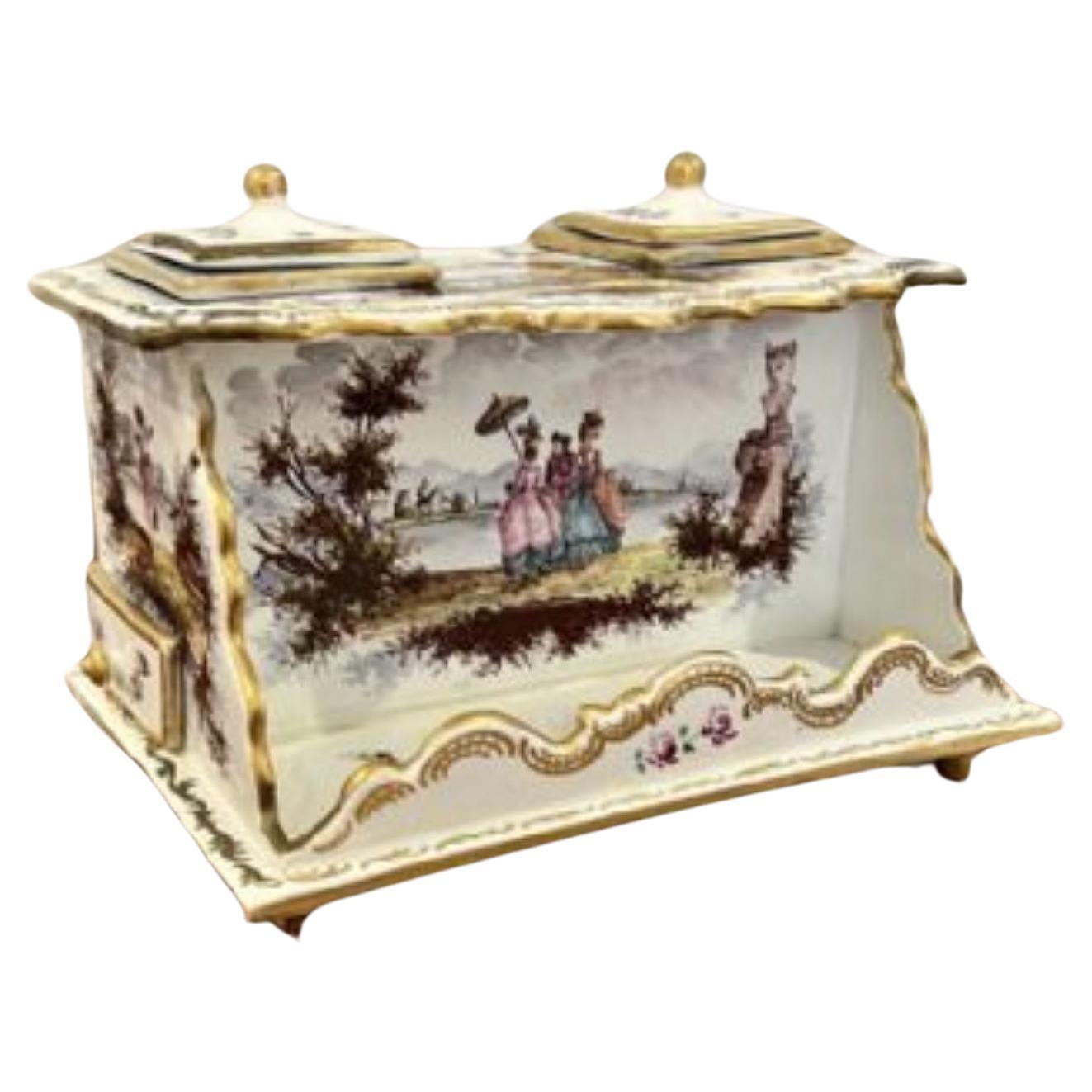 Stunning antique continental porcelain inkstand  For Sale