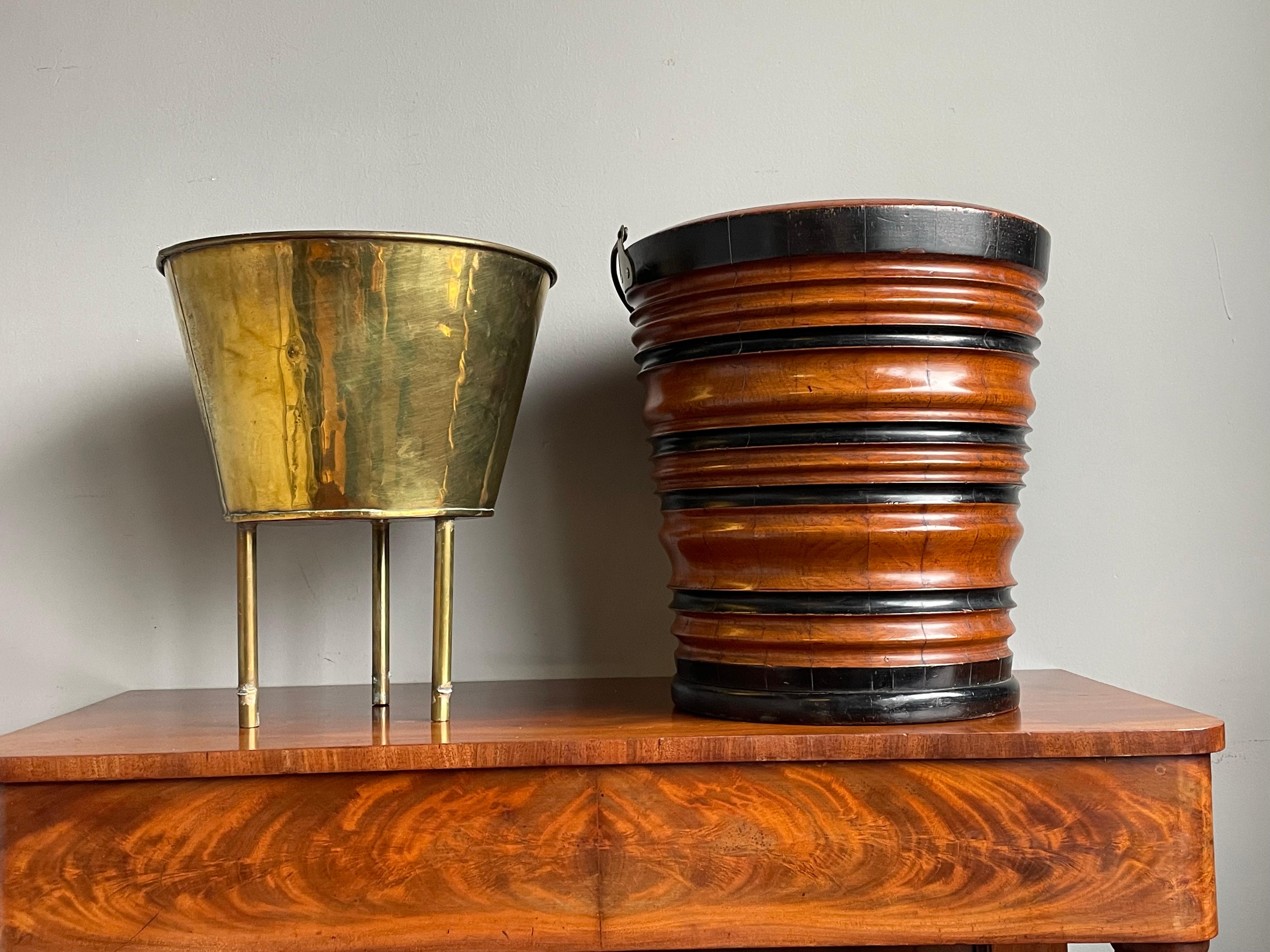 Brass Stunning Antique Dutch Willem III. Nutwood & Ebonized Wood Tea Bucket 1850s For Sale