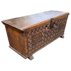 Stunning Antique, Early 1700s Hand Carved Wooden Spanish Blanket Chest / Trunk