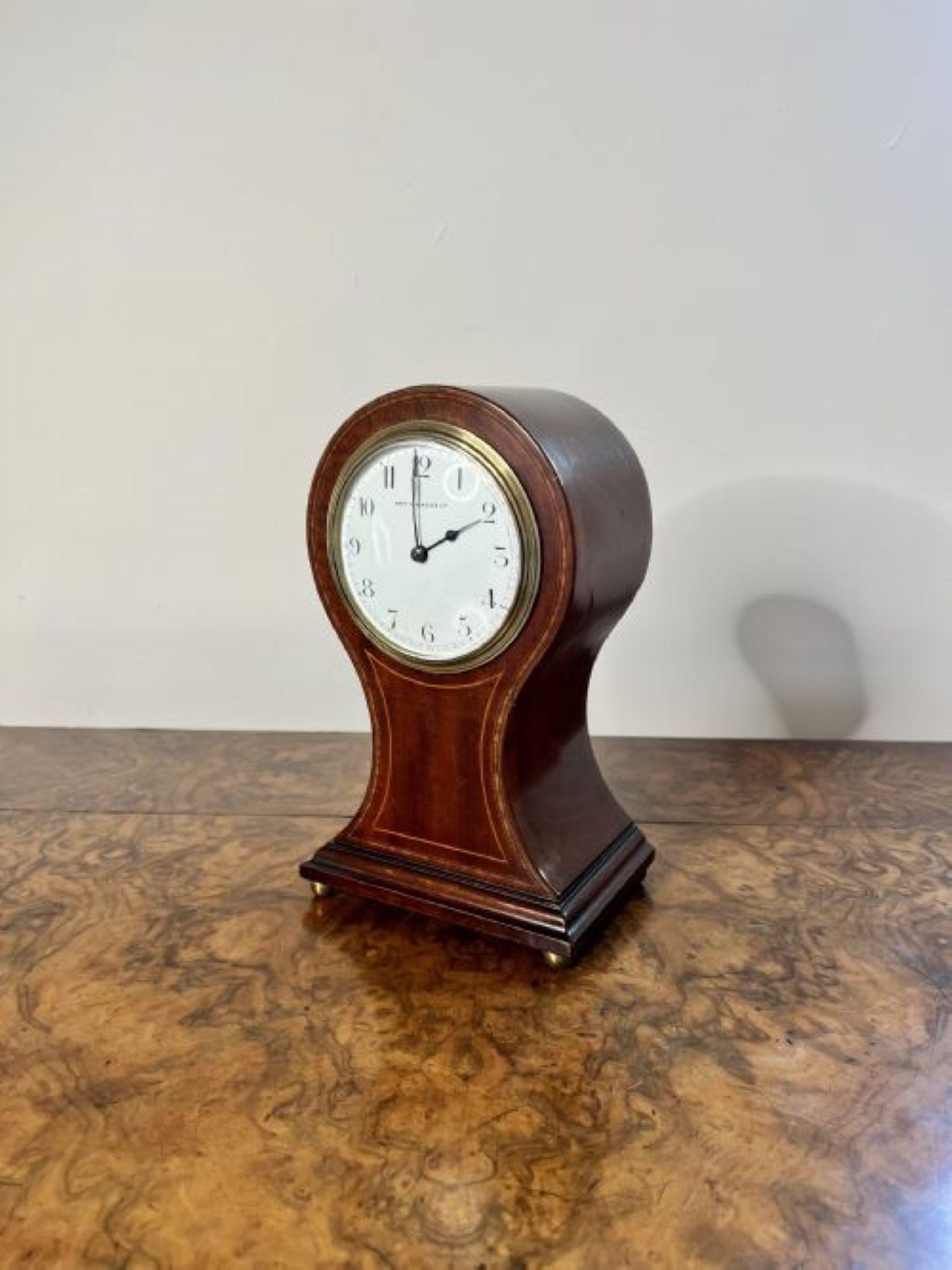 20th Century Stunning antique Edwardian inlaid mahogany balloon clock by Mappin & Webb For Sale