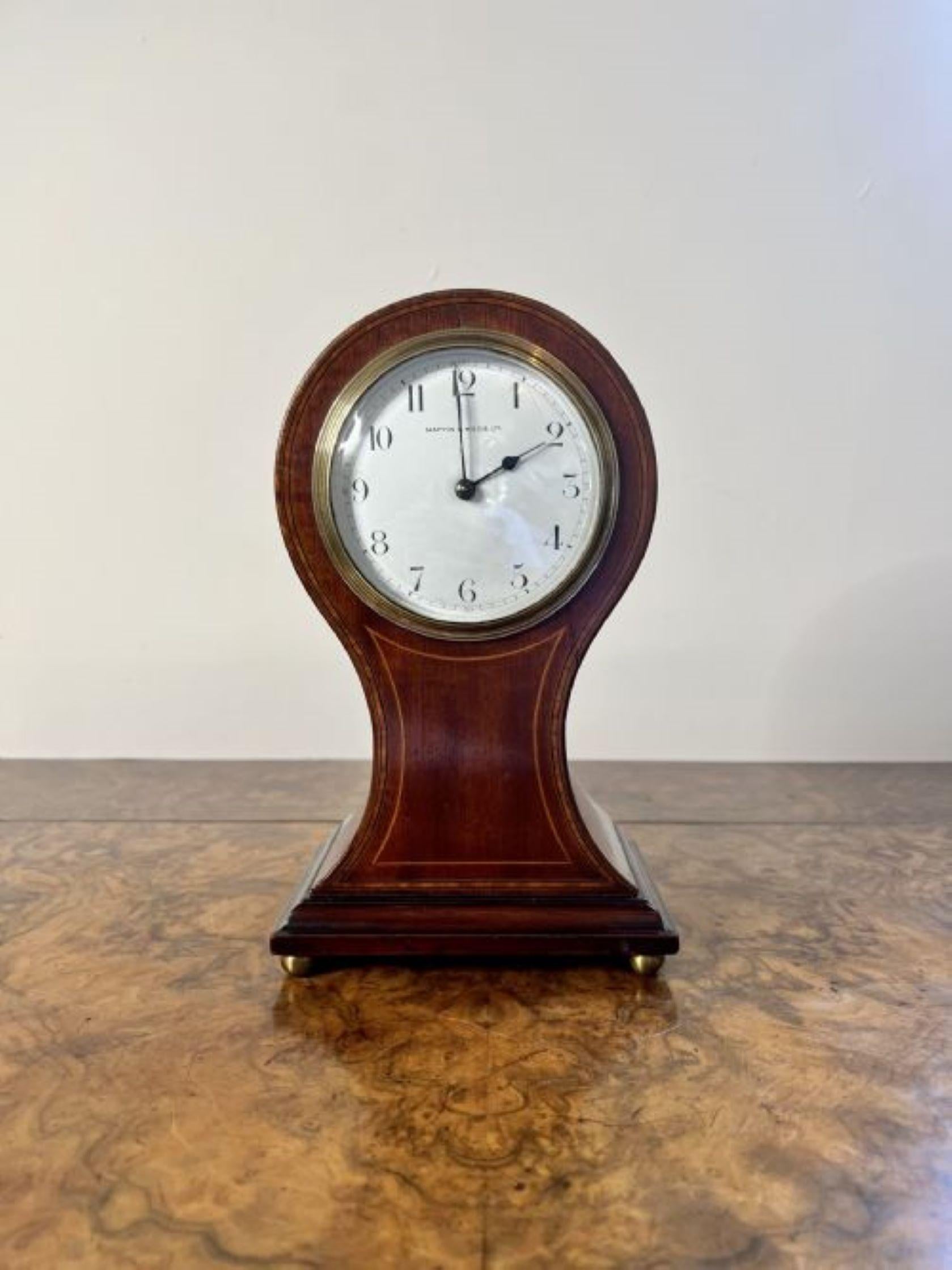 Glass Stunning antique Edwardian inlaid mahogany balloon clock by Mappin & Webb For Sale