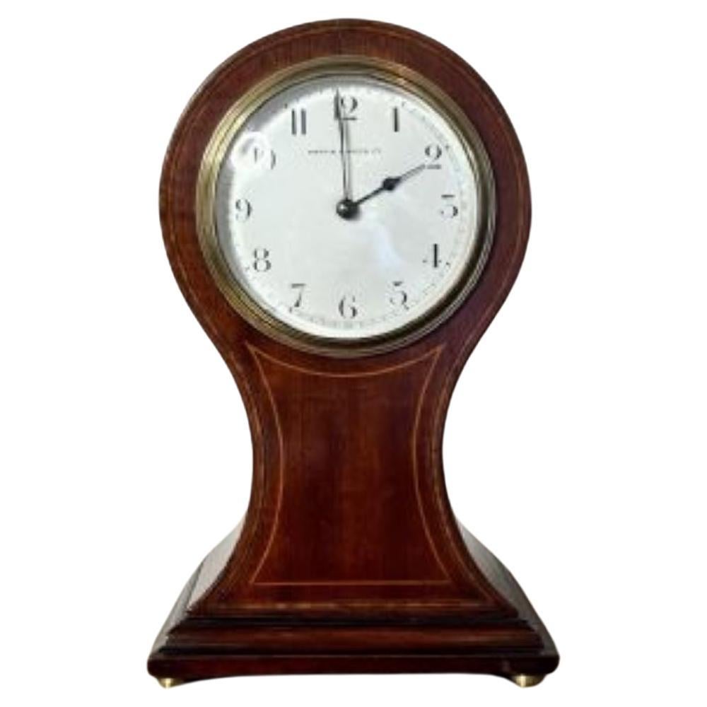 Stunning antique Edwardian inlaid mahogany balloon clock by Mappin & Webb For Sale