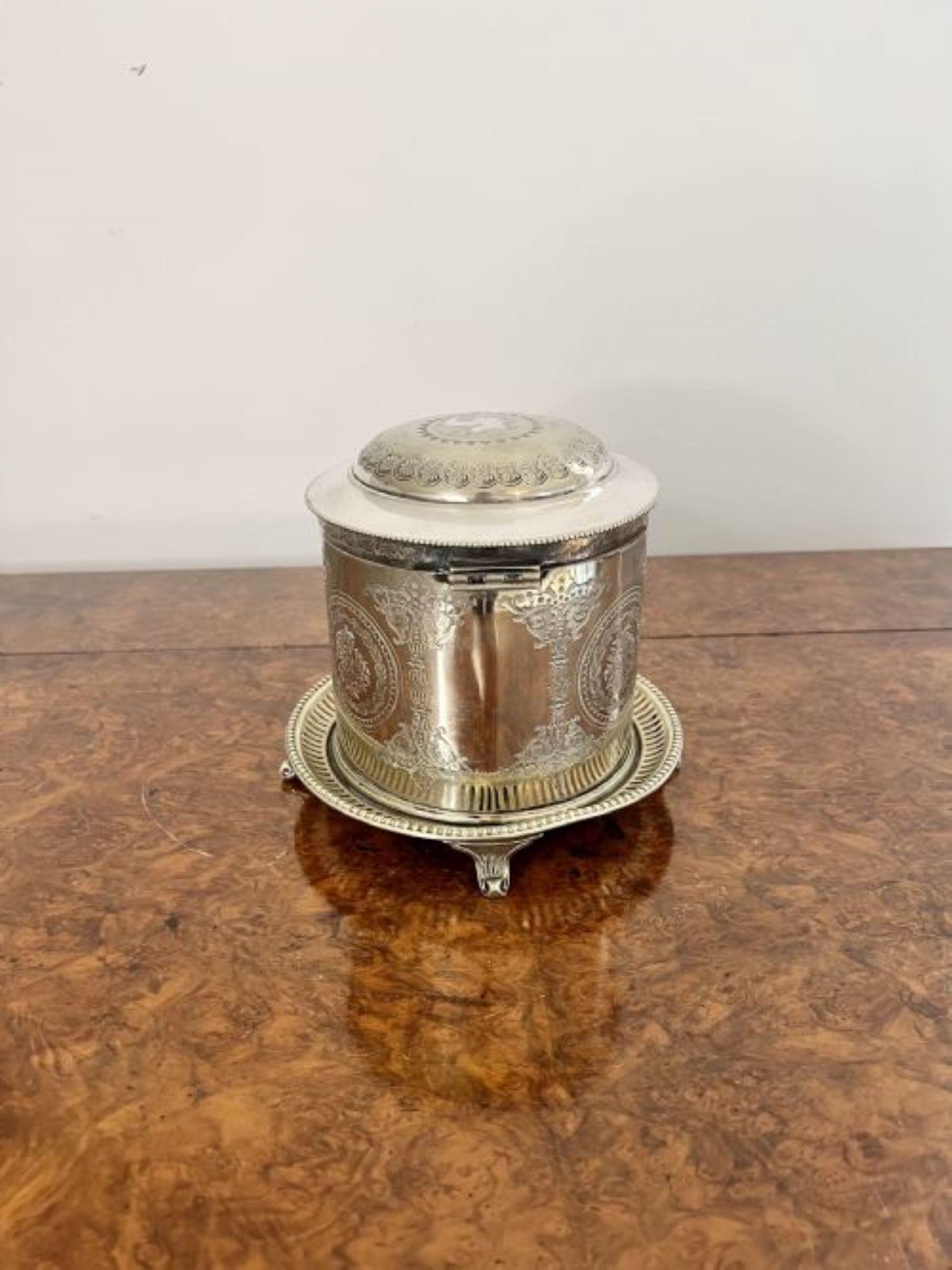 Silver Plate Stunning antique Edwardian silver plated biscuit barrel 