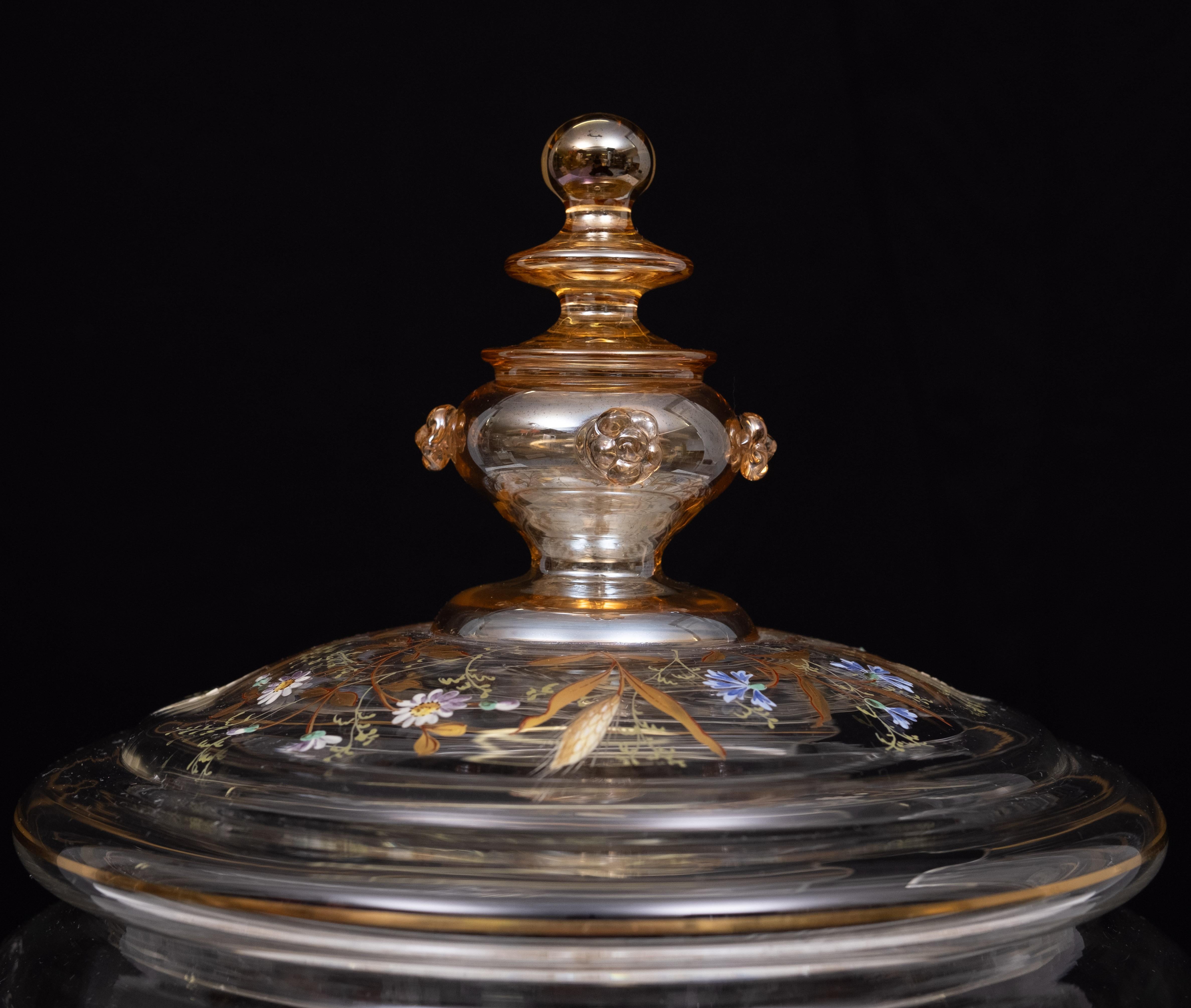 Superbe service en verre émaillé ancien pour les fruits, les desserts ou les punchs. 1880 en vente 4