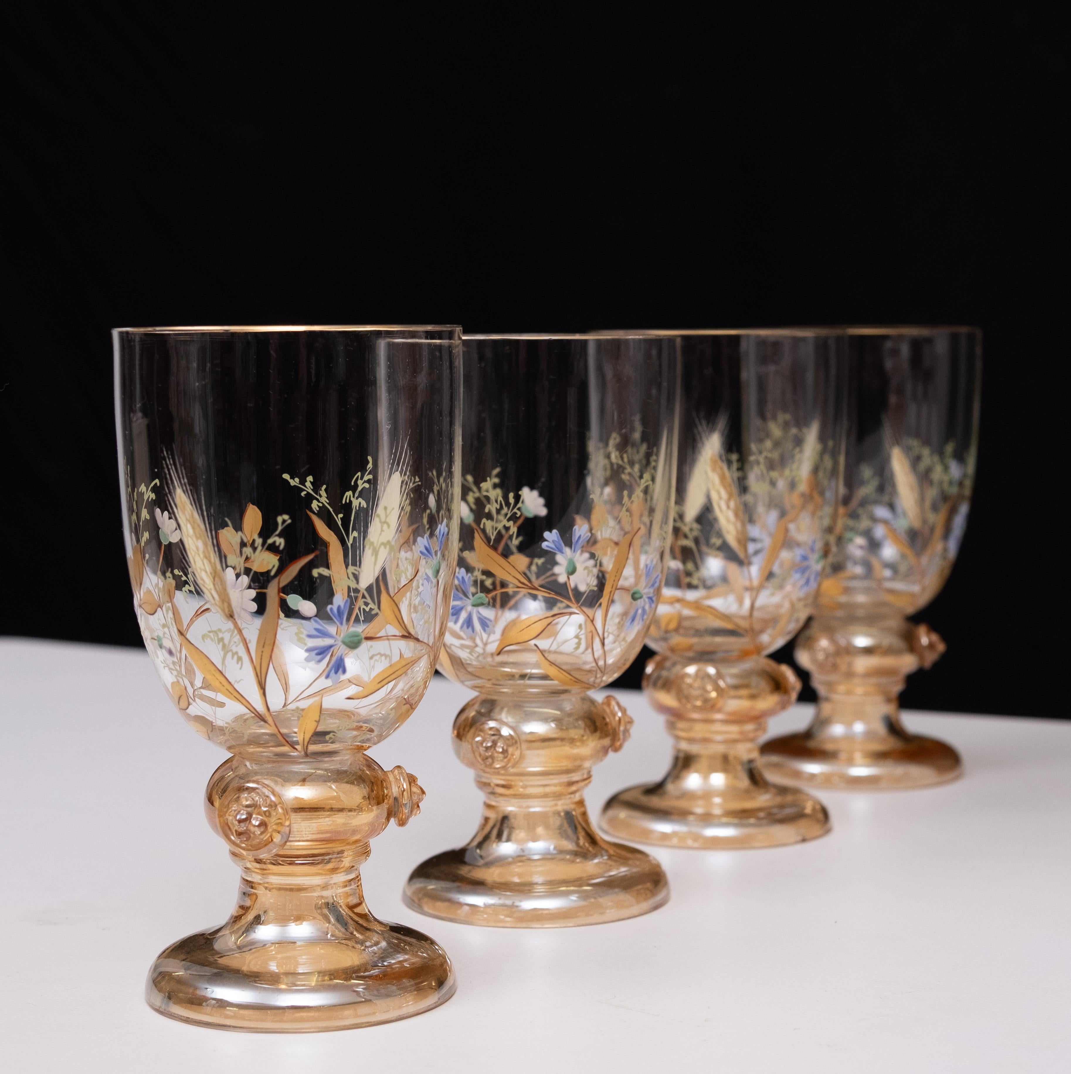 Français Superbe service en verre émaillé ancien pour les fruits, les desserts ou les punchs. 1880 en vente