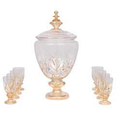 Stunning Antique Enameled Glass serving set for fruit, dessert or punch. 1880
