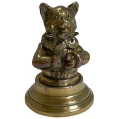 Stunning Antique English Brass Novelty Inkwell, Cat, circa 1880