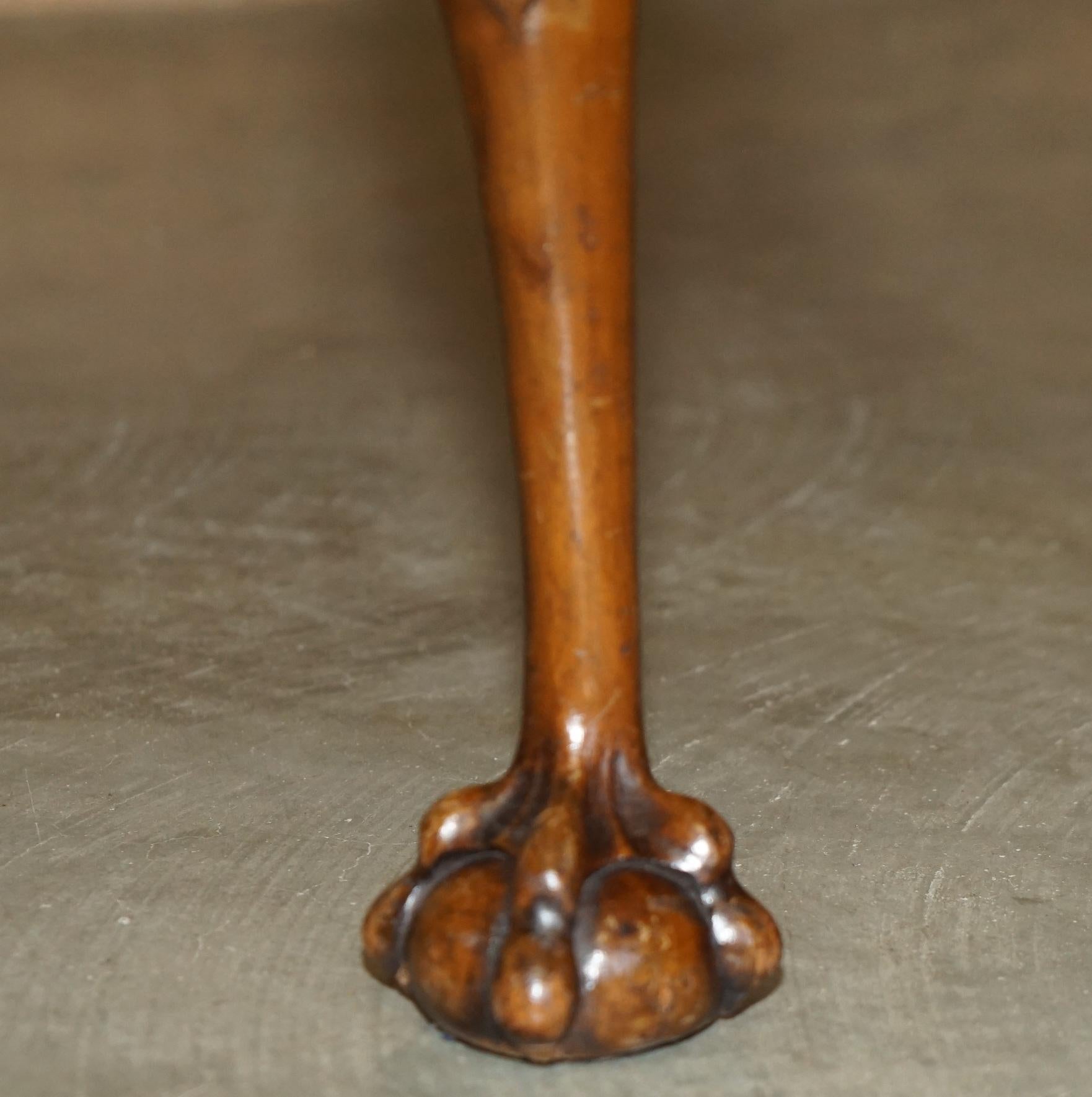 STUNNING ANTIQUE ENGLiSH BURR WALNUT BROWN LEATHER CLAW & BALL WINDOW SEATCH (panchina con finestra) in vendita 3