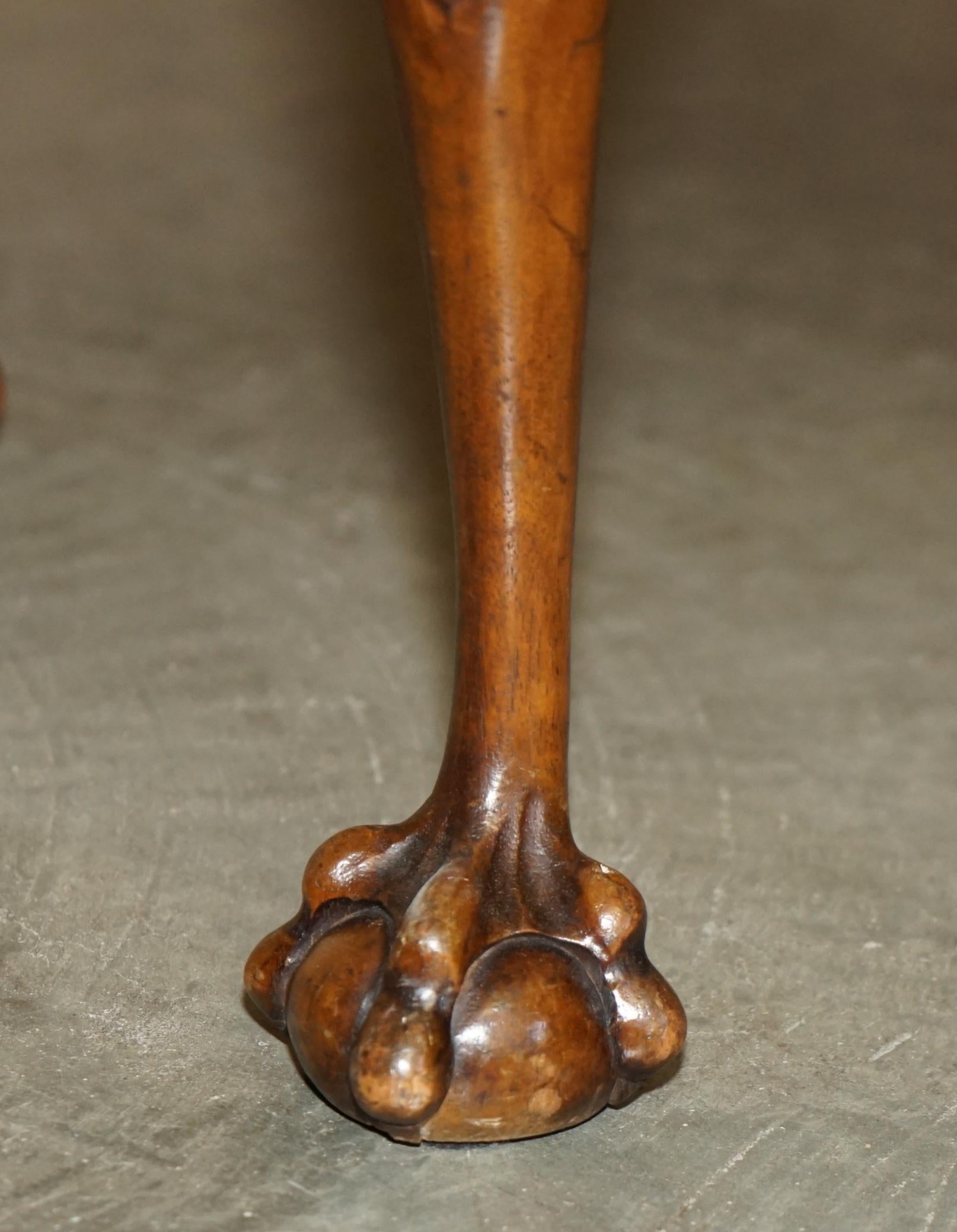 STUNNING ANTIQUE ENGLiSH BURR WALNUT BROWN LEATHER CLAW & BALL WINDOW SEATCH (panchina con finestra) in vendita 10