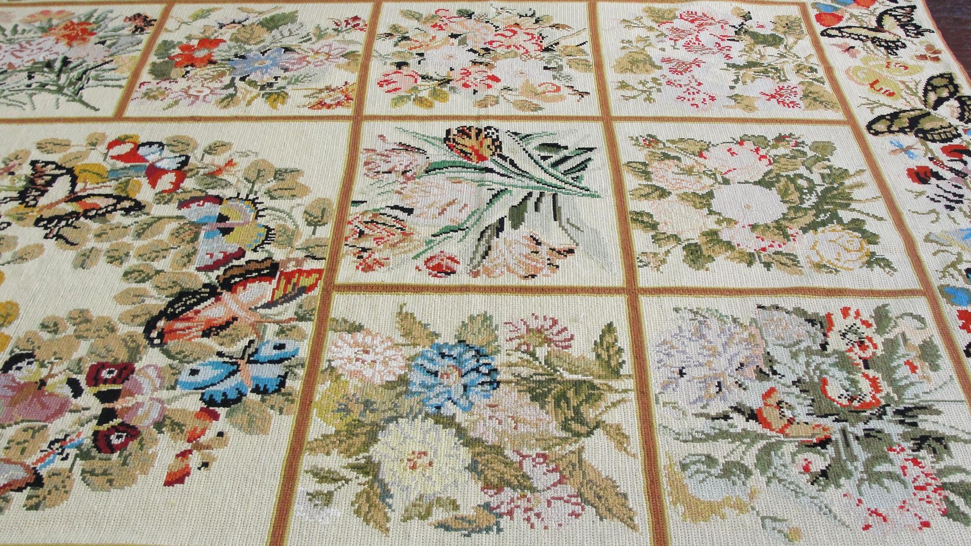 20th Century Antique English Butterfly Needlework Carpet