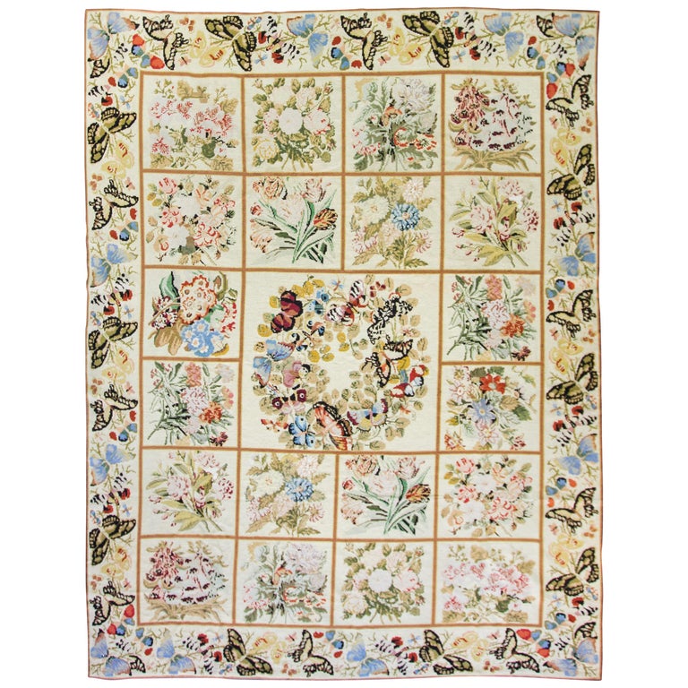 Antique English Butterfly Needlework Carpet For Sale at 1stDibs