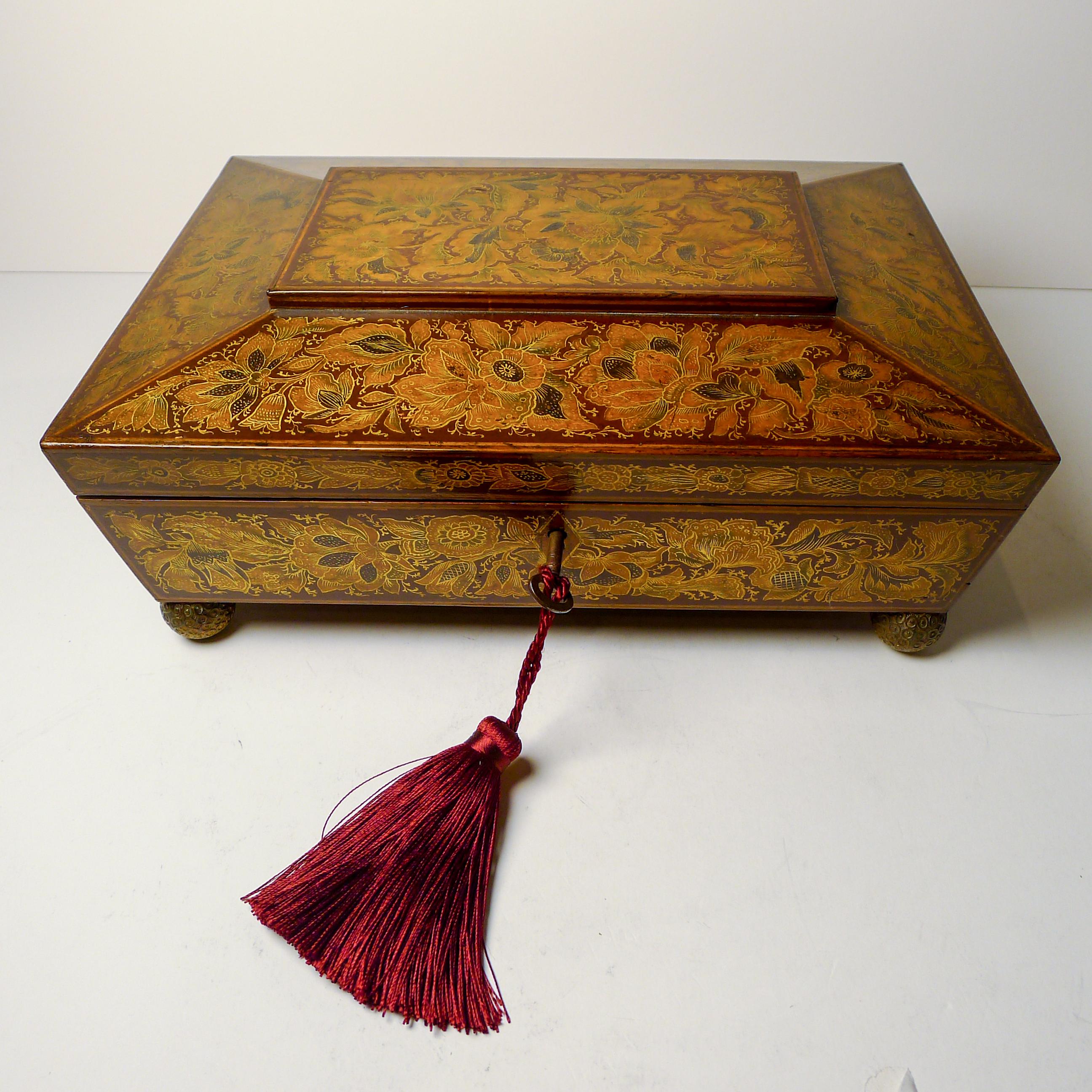 Atemberaubende antike englische Regency Penwork Games Box c.1820 im Angebot 4