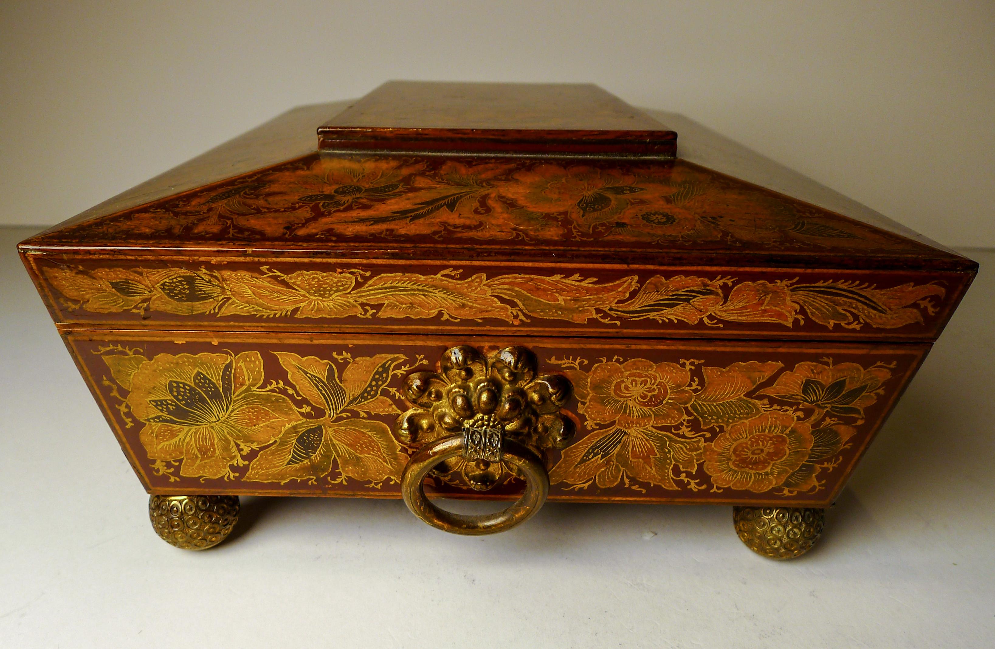 Atemberaubende antike englische Regency Penwork Games Box c.1820 (Britisch) im Angebot