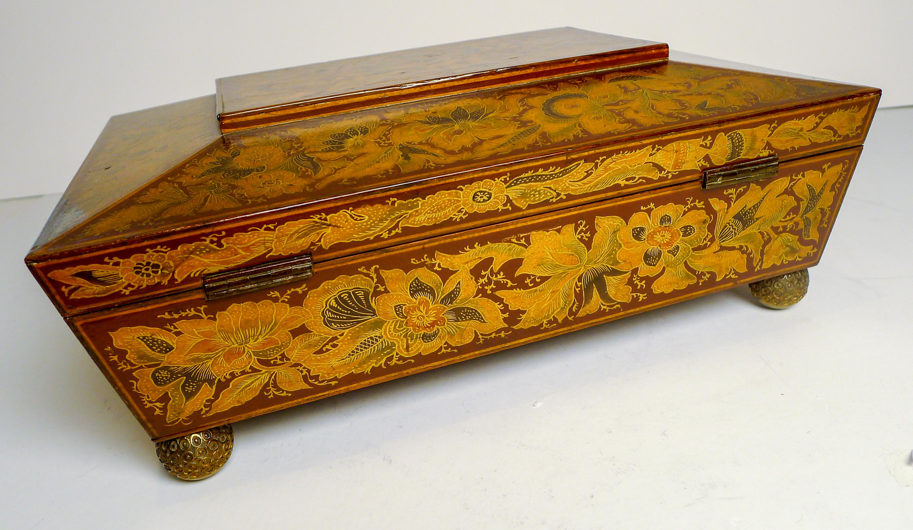 Atemberaubende antike englische Regency Penwork Games Box c.1820 im Zustand „Gut“ im Angebot in Bath, GB