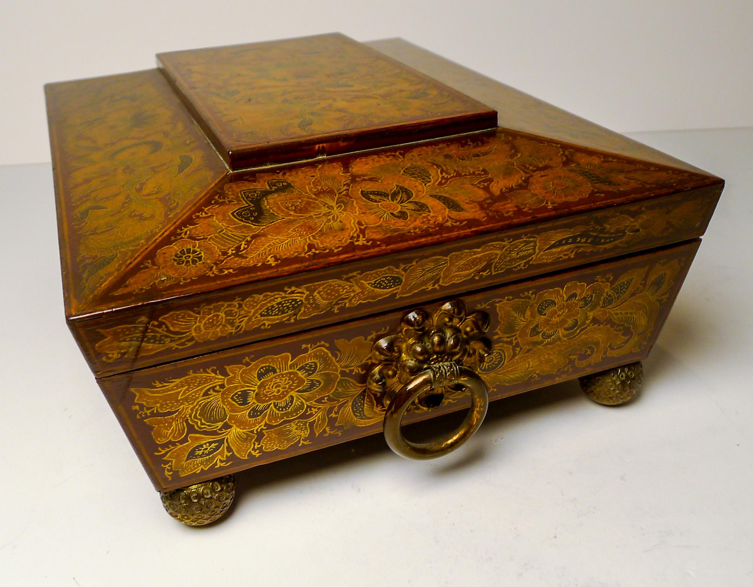 19th Century Stunning Antique English Regency Penwork Games Box c.1820 For Sale