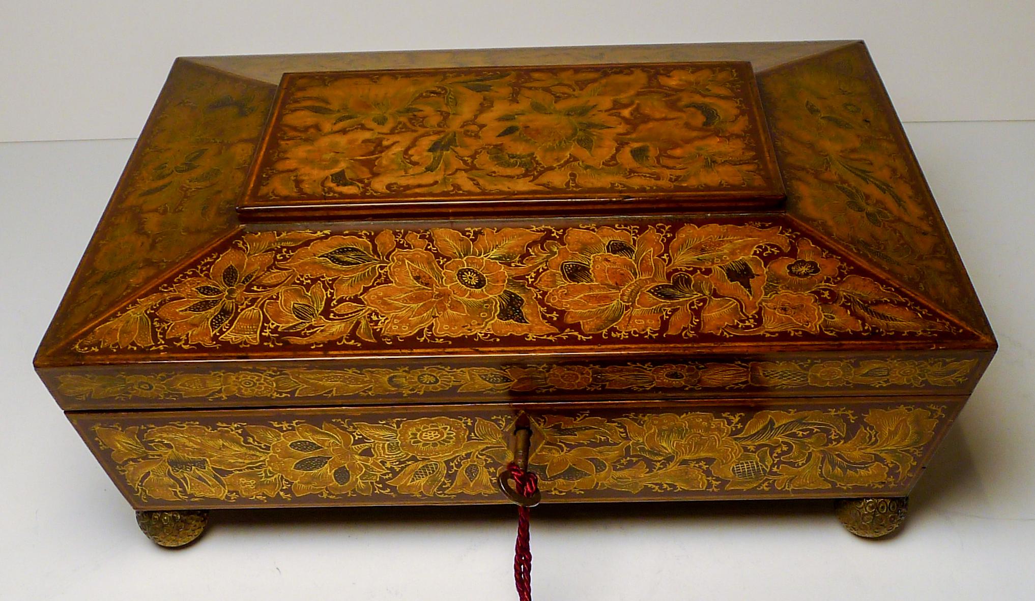 Atemberaubende antike englische Regency Penwork Games Box c.1820 im Angebot 1
