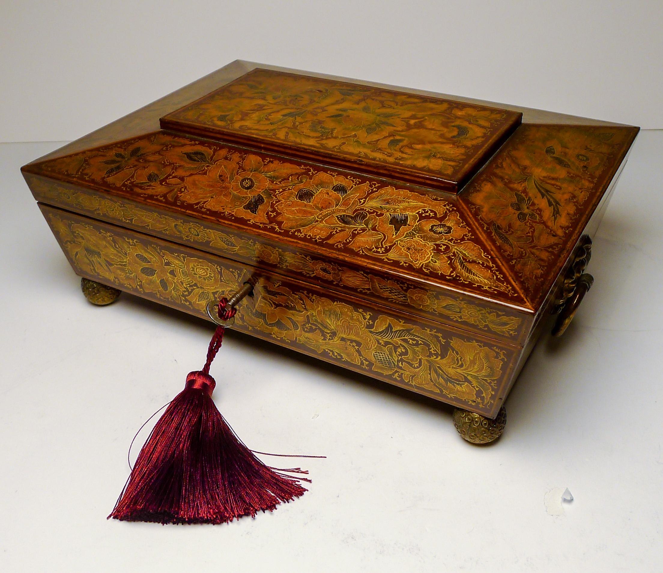 Stunning Antique English Regency Penwork Games Box c.1820 For Sale 2